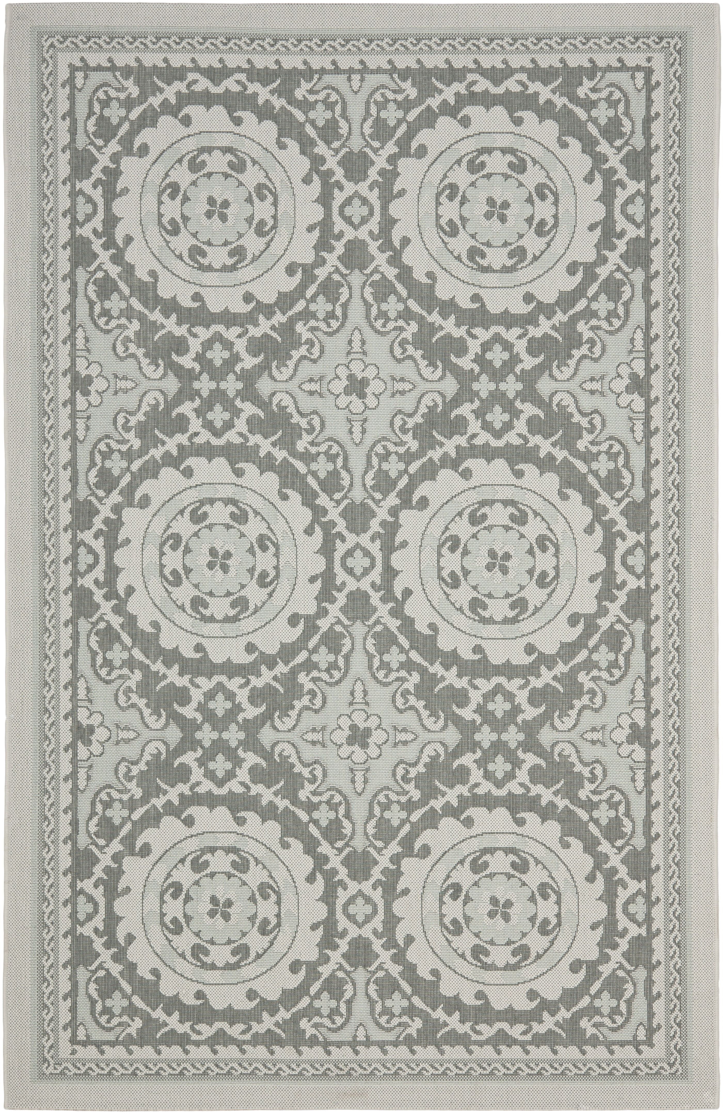 Easy-Care Rectangular Grey Synthetic 6'7" x 9'6" Indoor/Outdoor Rug
