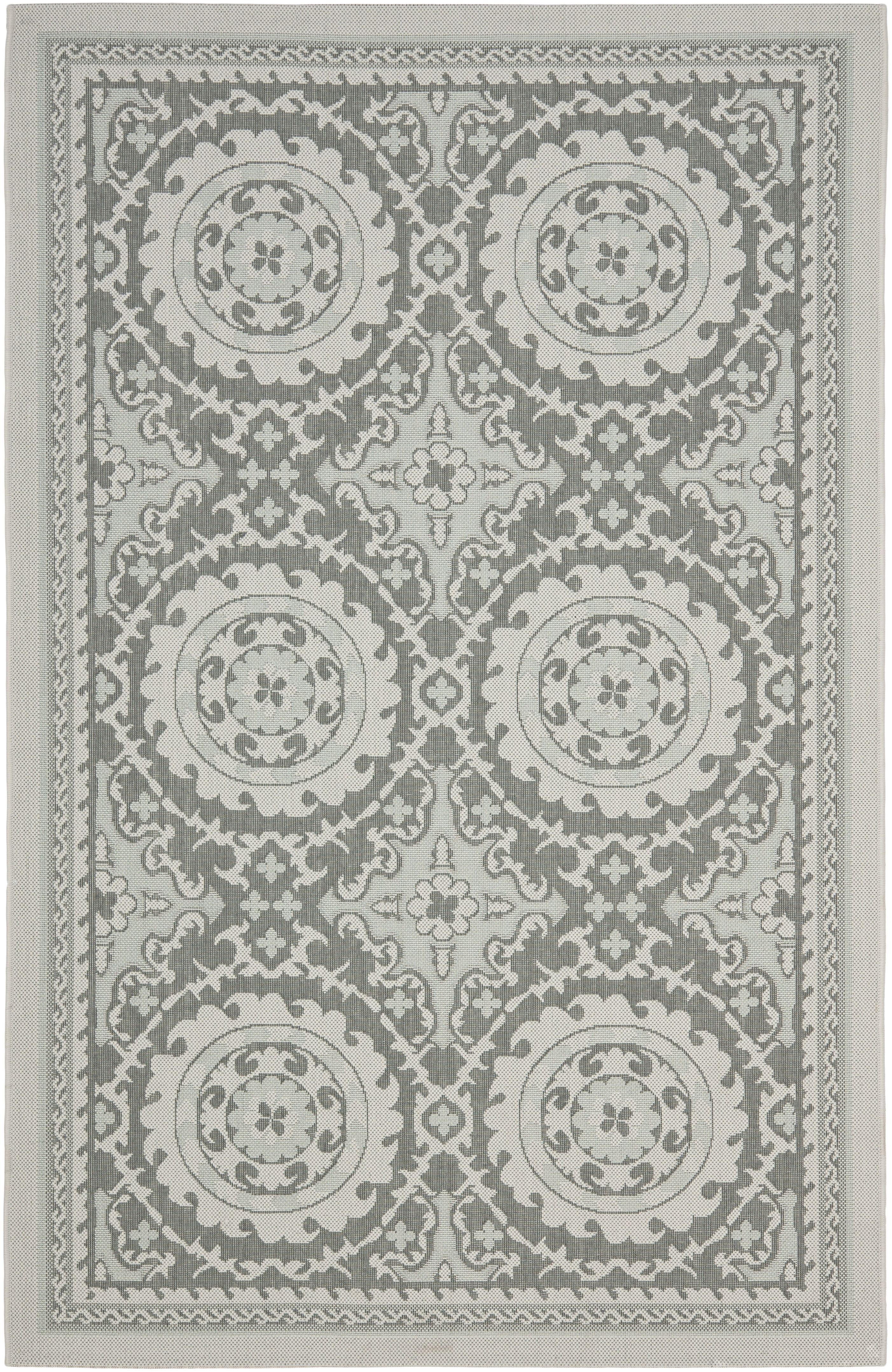 Easy-Care Rectangular Grey Synthetic 6'7" x 9'6" Indoor/Outdoor Rug