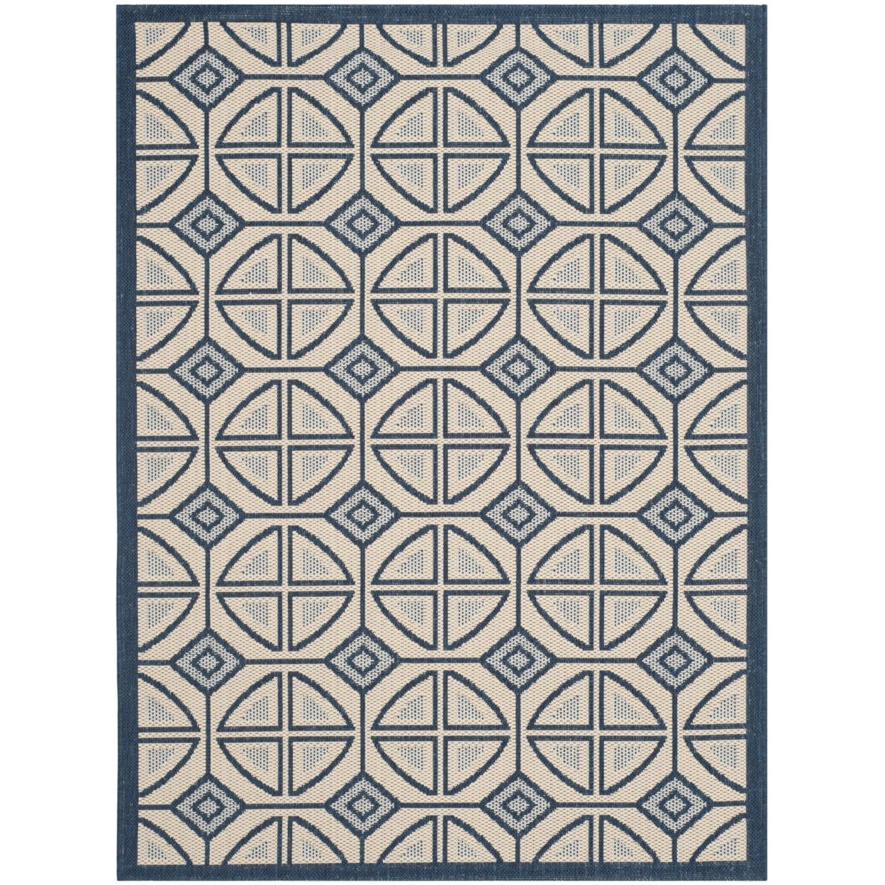 Beige & Navy Geometric Easy-Care Synthetic Area Rug, 2'7" x 5'