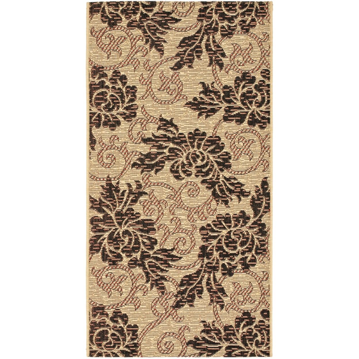 Cream and Black Floral Synthetic Outdoor Area Rug