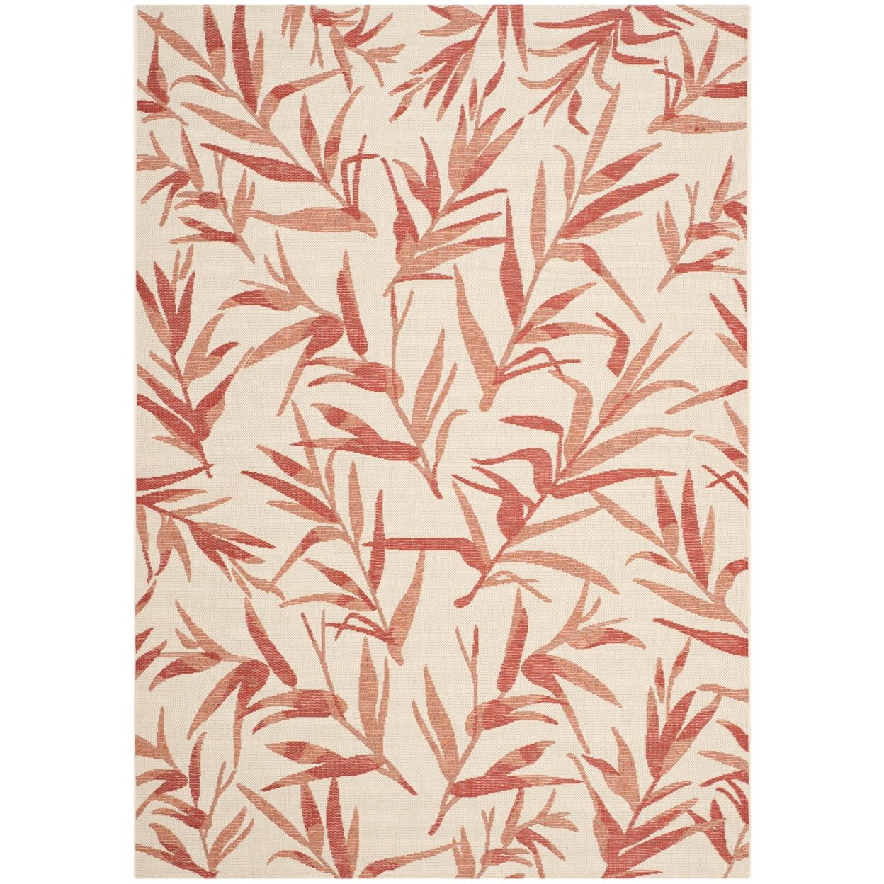 Beige and Terracotta Floral Synthetic Indoor/Outdoor Rug, 5'3" x 7'7"