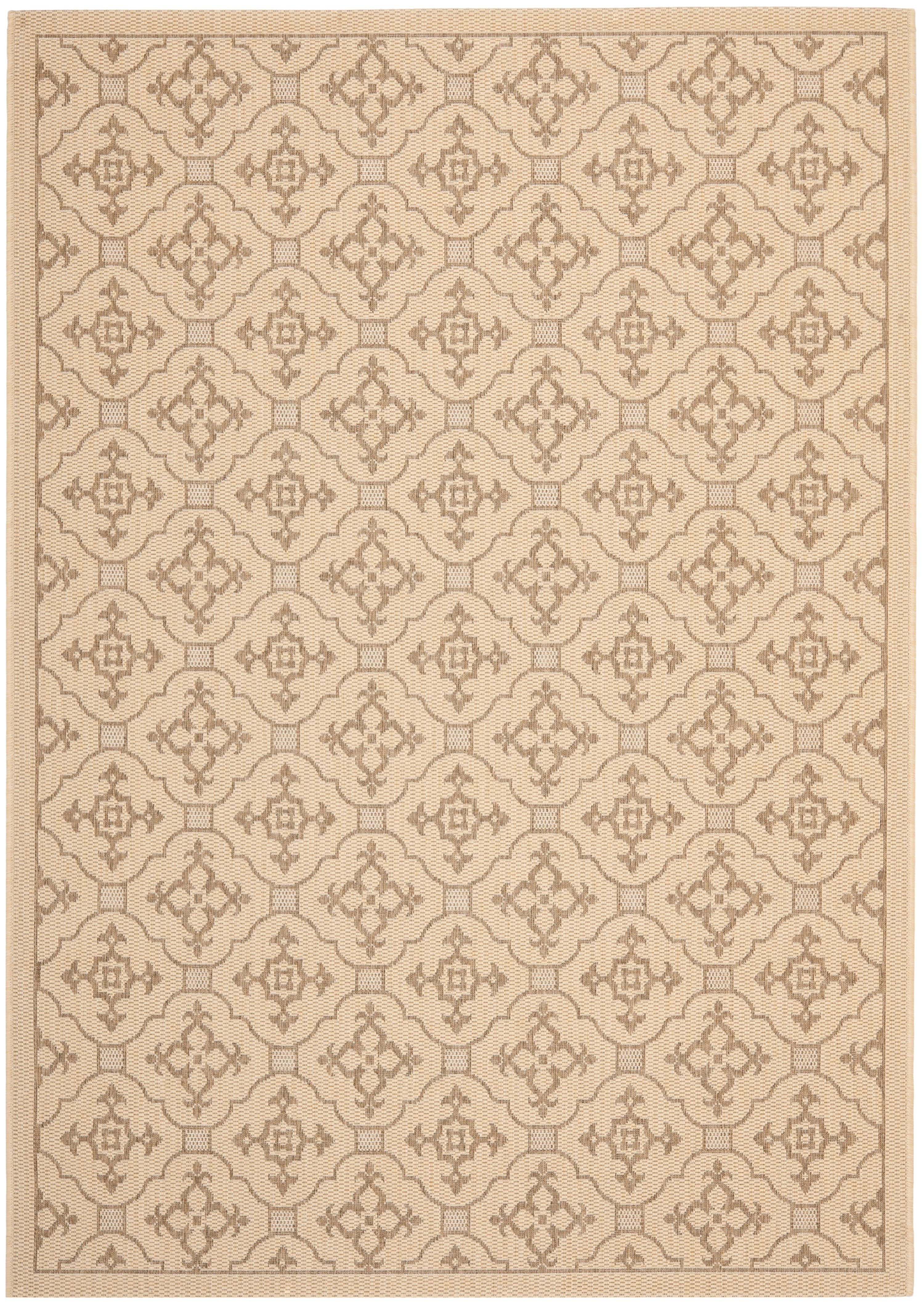 Rectangular Easy-Care Cream/Brown Synthetic Outdoor Rug, 5'3" x 7'7"