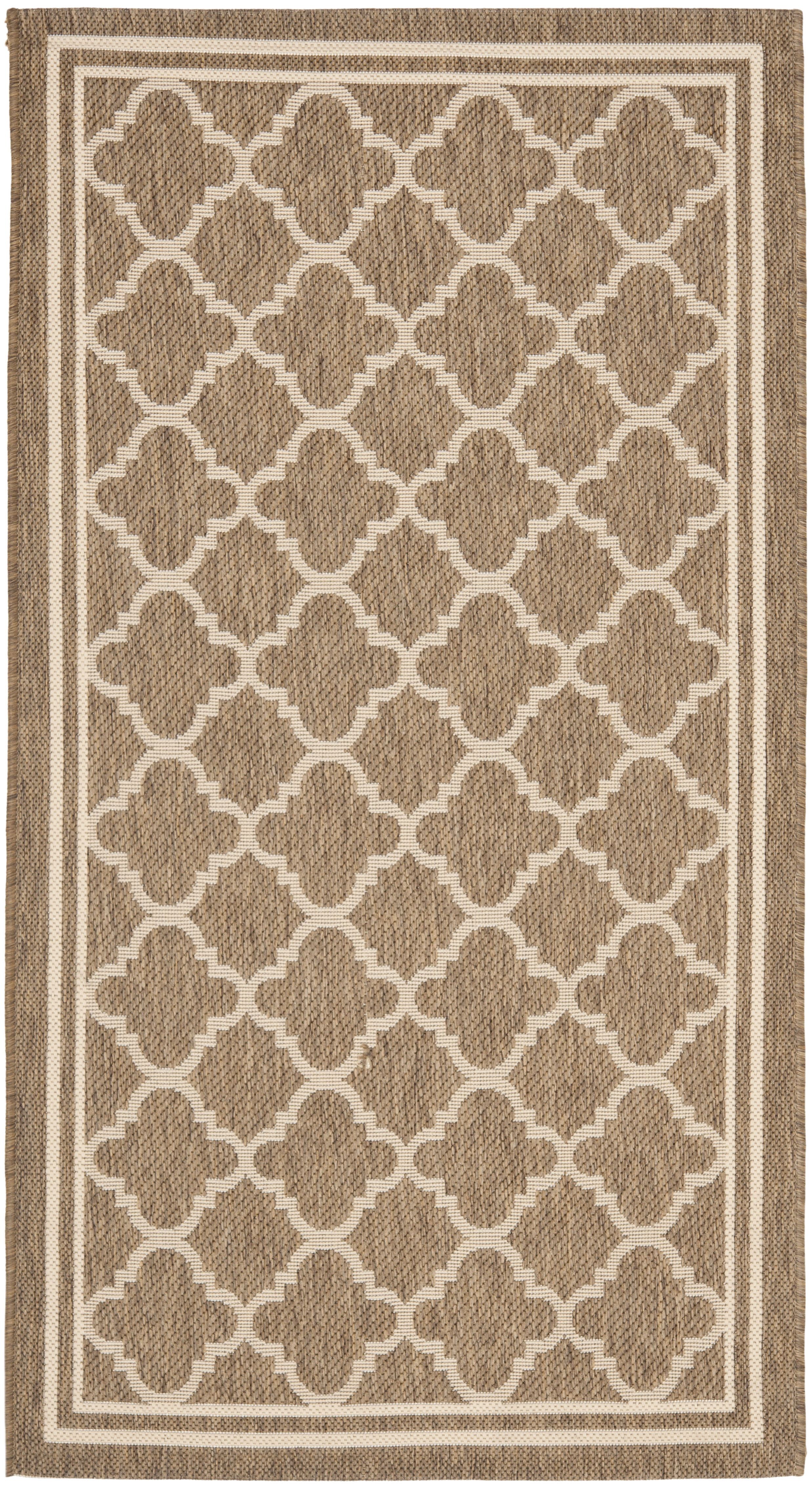 Taupe and Greige Geometric Synthetic Outdoor Area Rug