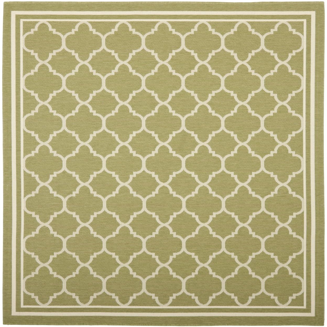 Green and Beige Square Synthetic Outdoor Area Rug