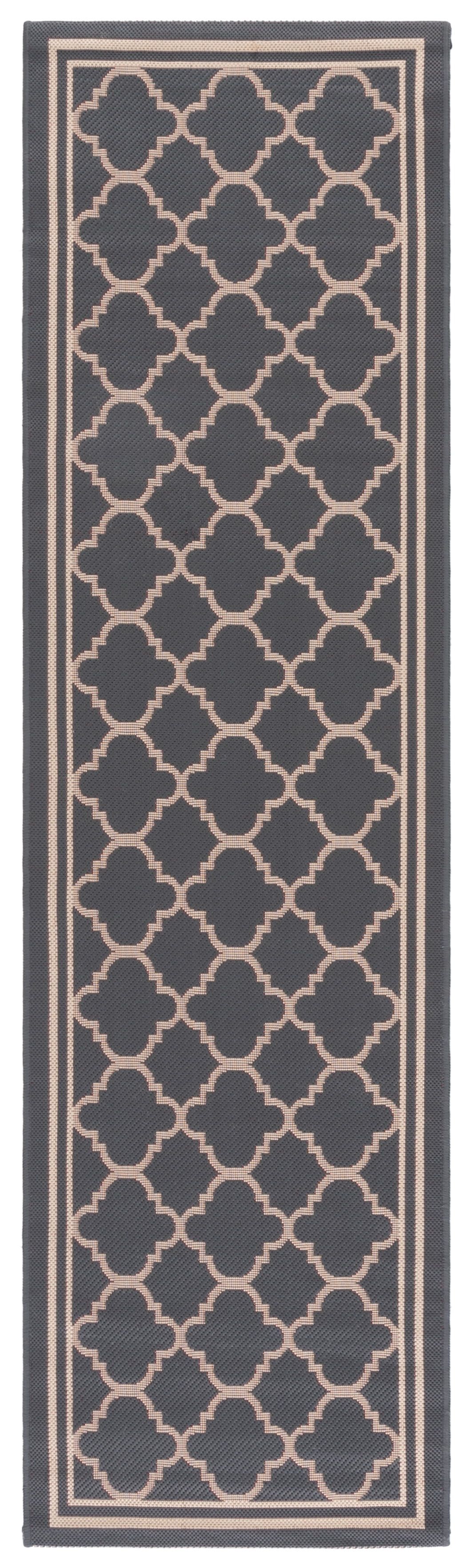 Elegant Anthracite and Beige 27'' Synthetic Indoor/Outdoor Runner