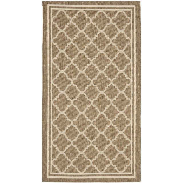 Taupe and Greige Geometric Synthetic Outdoor Area Rug