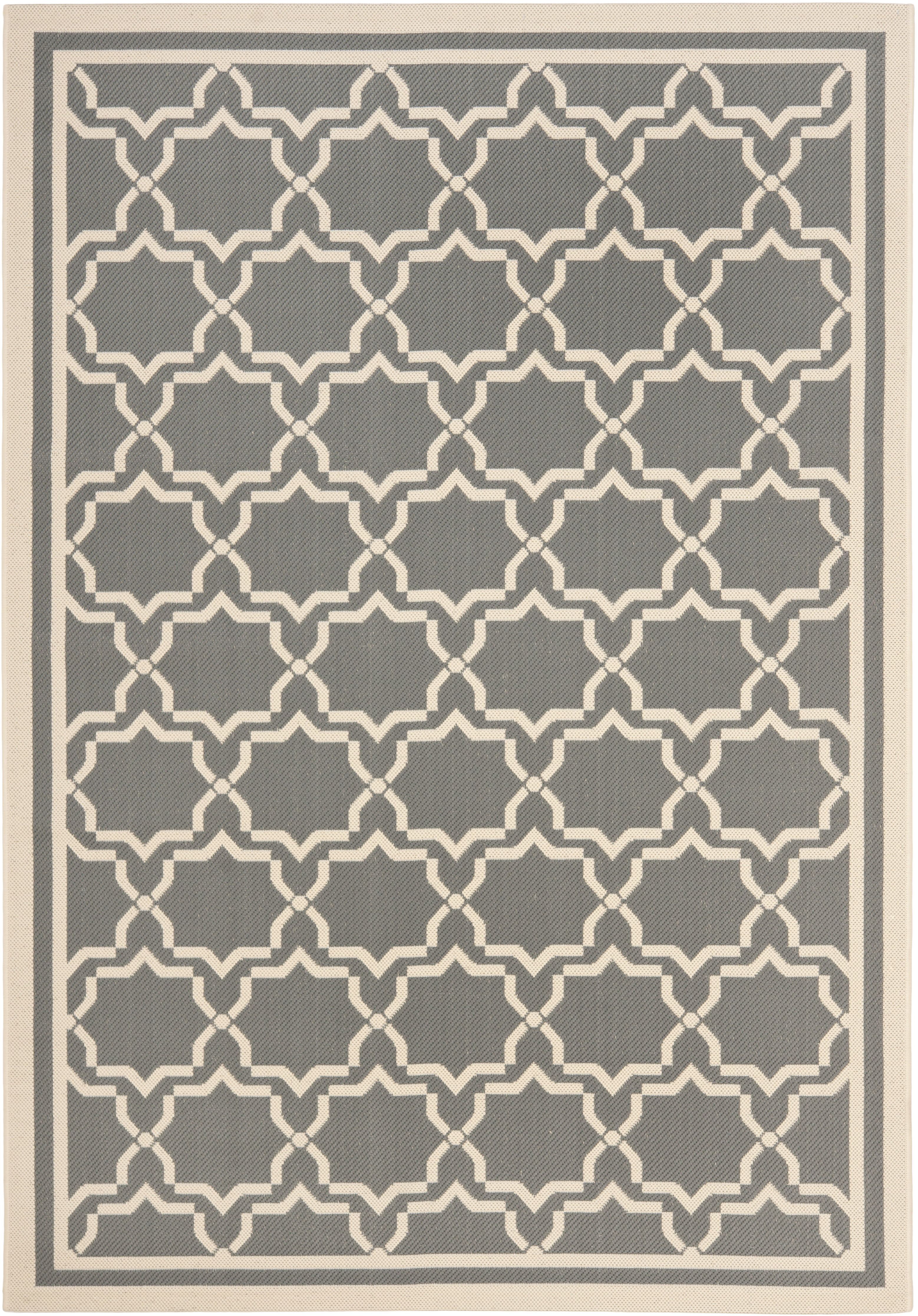 Anthracite and Beige Geometric Synthetic Square Rug, 5'3" x 7'7"