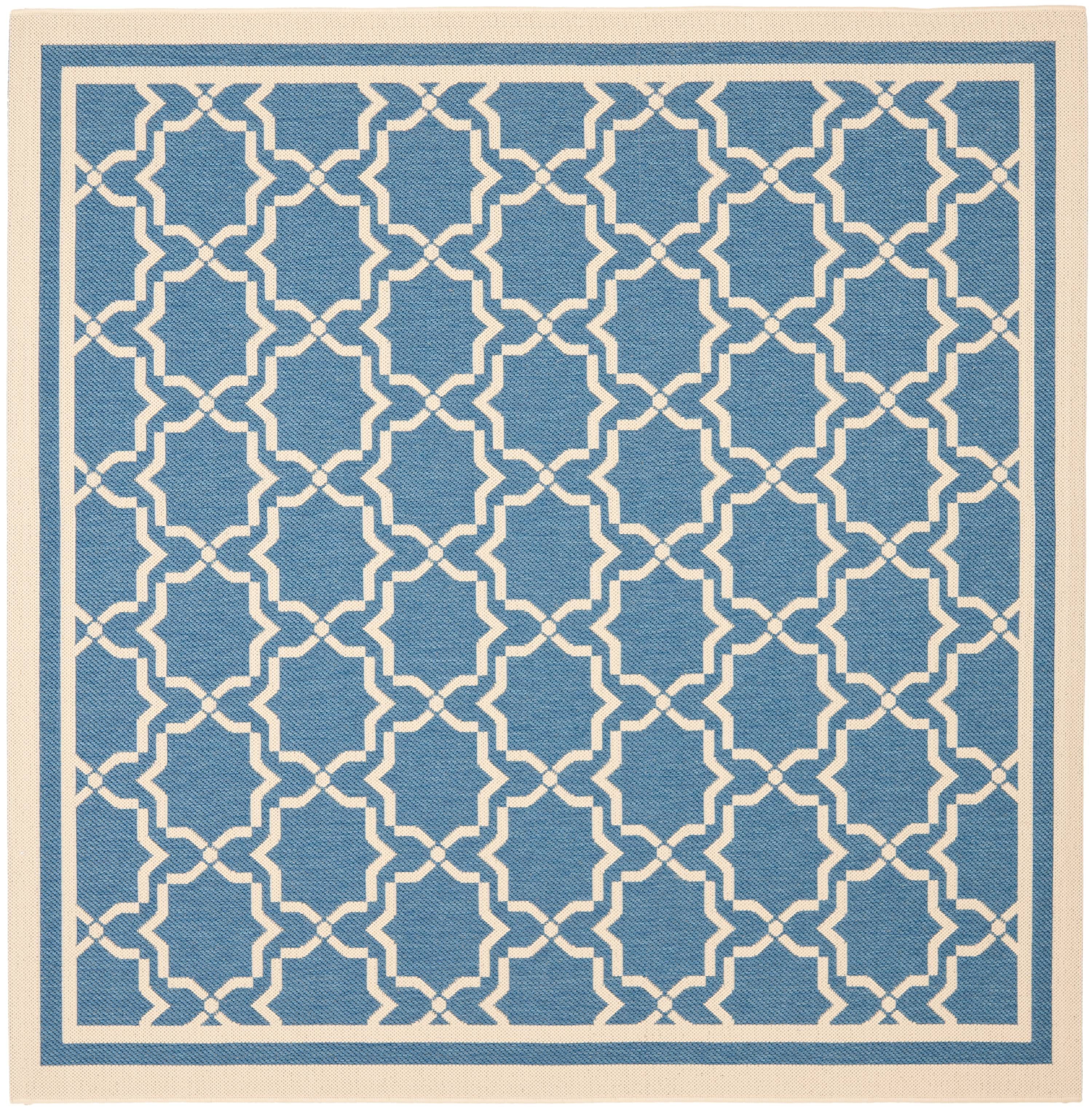 Easy-Care Blue Synthetic Square Indoor/Outdoor Rug, 7'10"