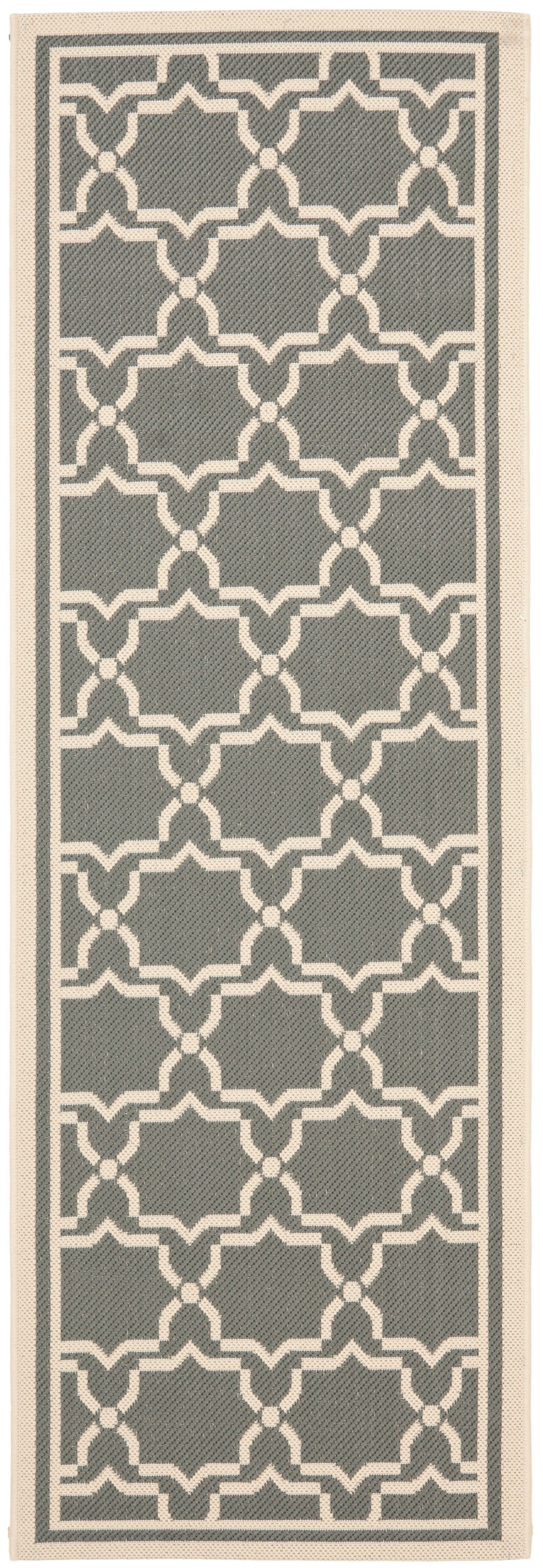 Anthracite and Beige Geometric Flat Woven Outdoor Runner Rug