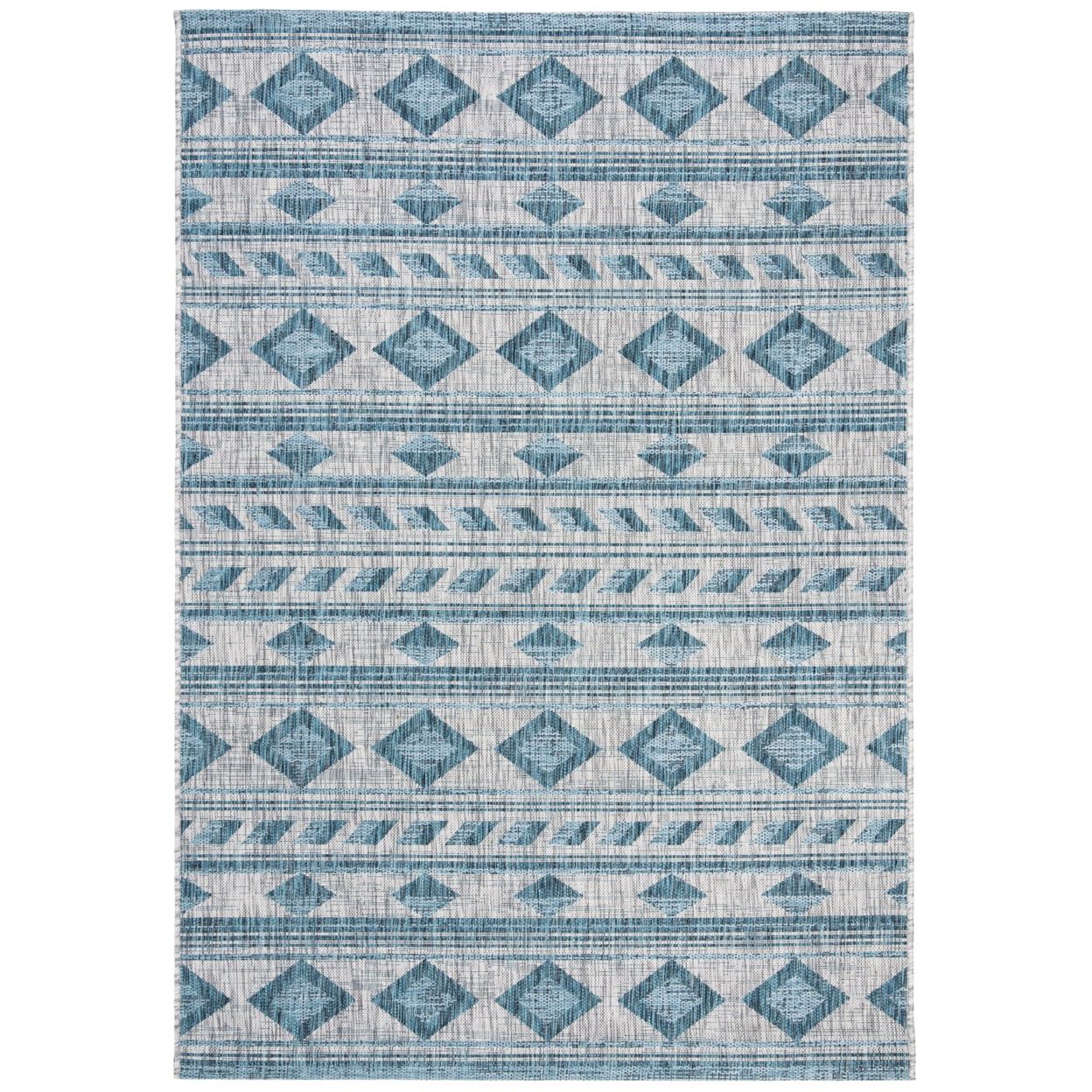 Reversible Easy-Care Synthetic Indoor/Outdoor Rug in Grey/Teal, 9' x 12'