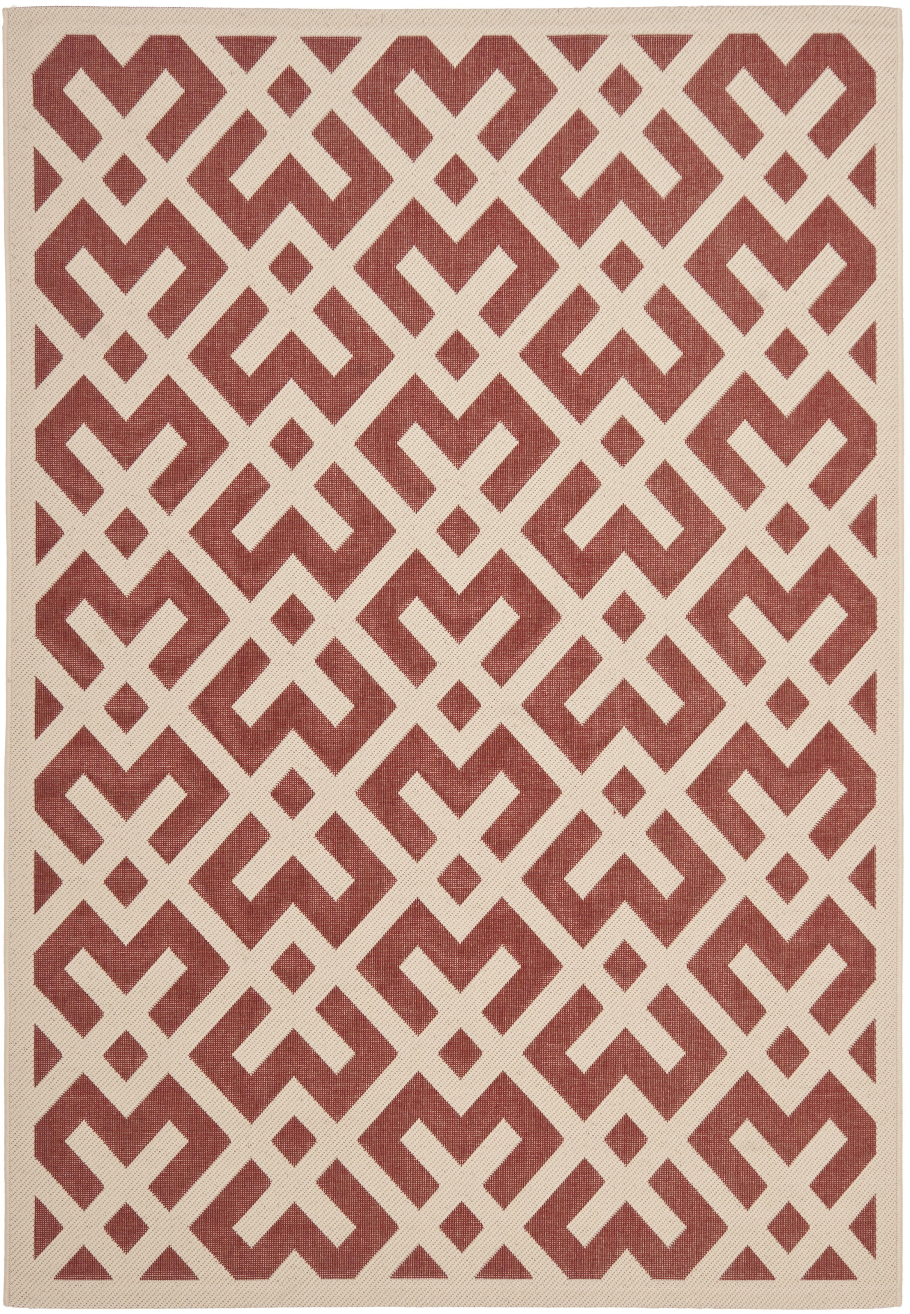 Red and Bone Synthetic 5' x 7' Rectangular Easy-Care Area Rug