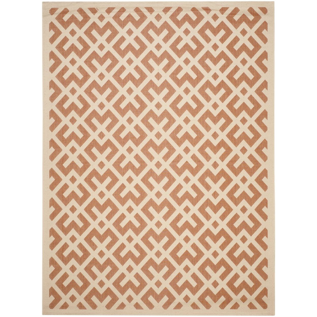 Terracotta & Bone Round Synthetic 6'7" x 9'6" Easy-Care Area Rug