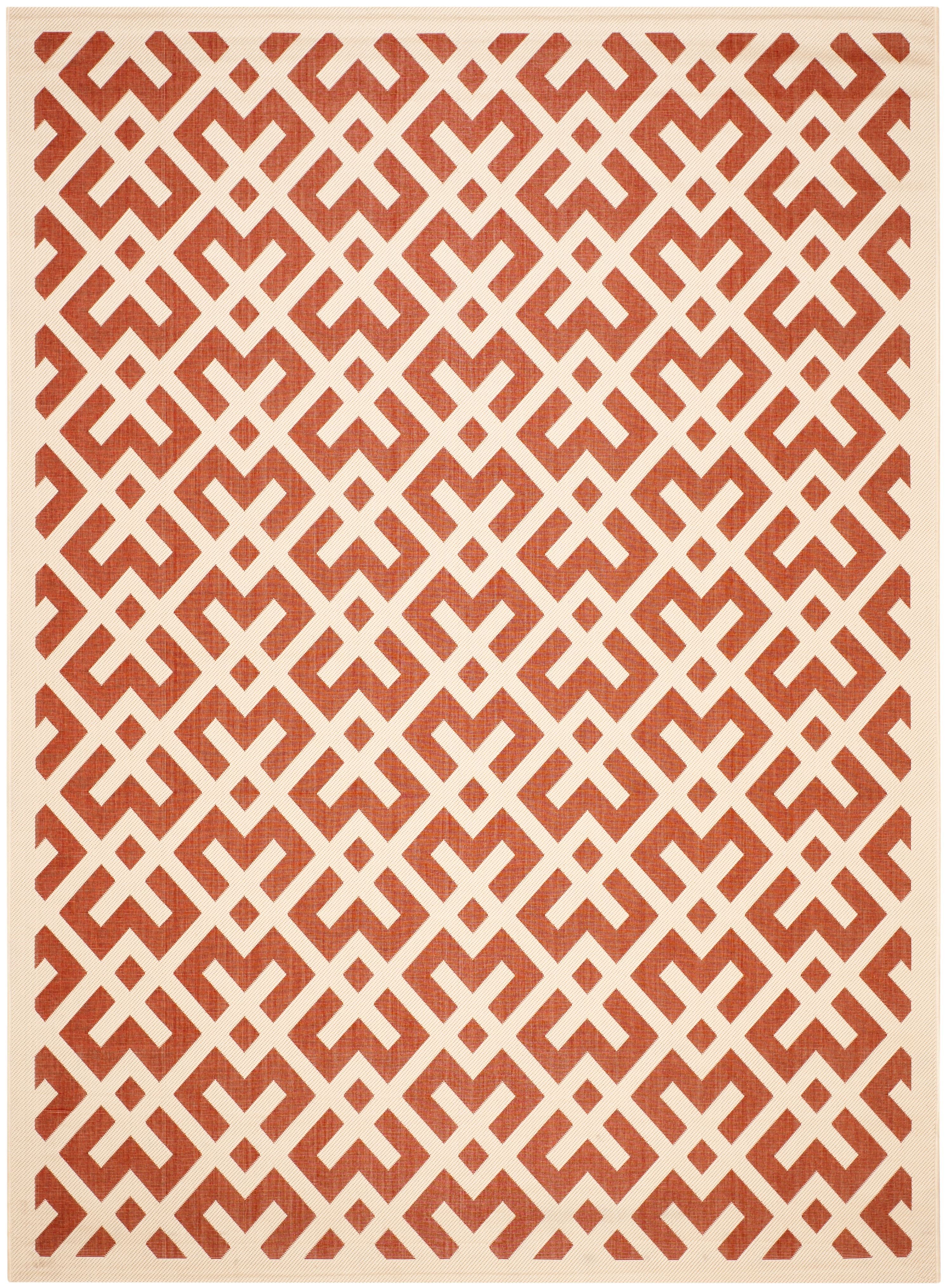 Red and Bone Geometric 9' x 12' Synthetic Area Rug