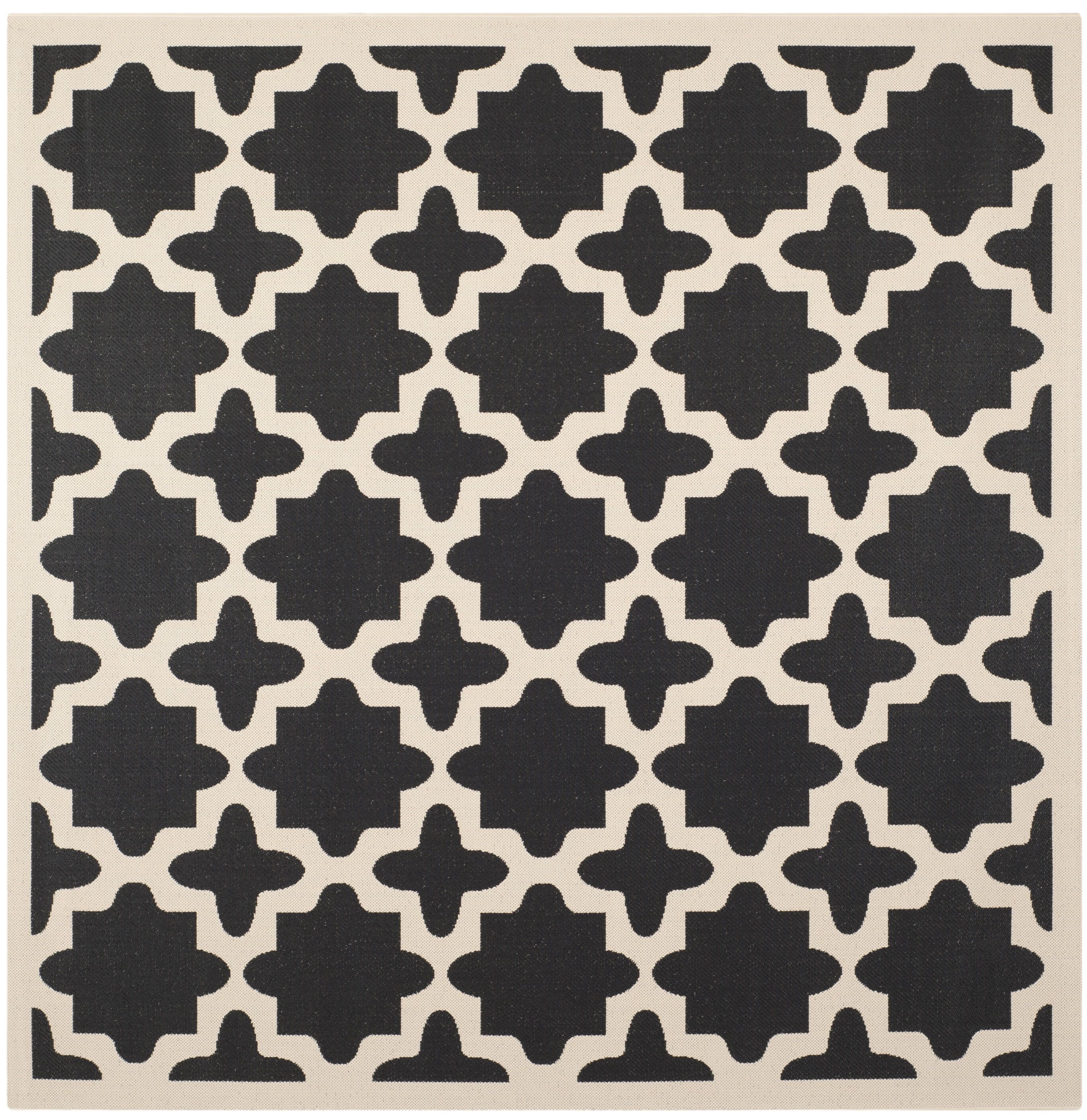 Black Square Stain-Resistant Synthetic Indoor/Outdoor Rug