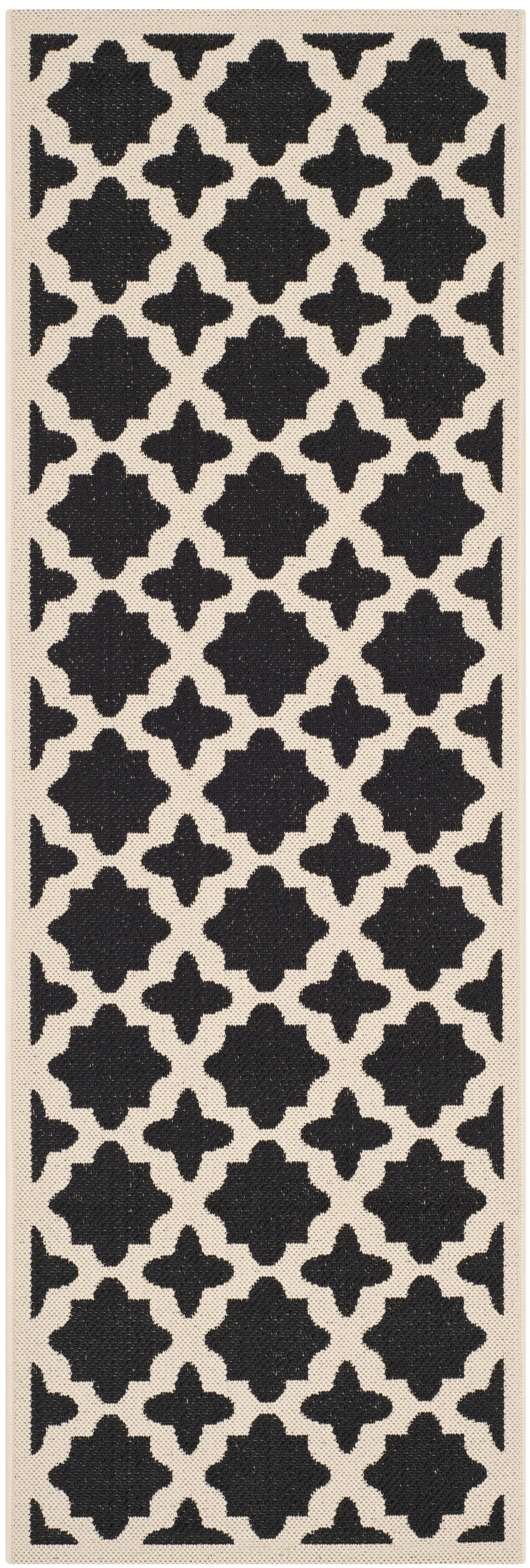 Modern Black and Beige Geometric Synthetic Runner Rug, 2'3" x 10'