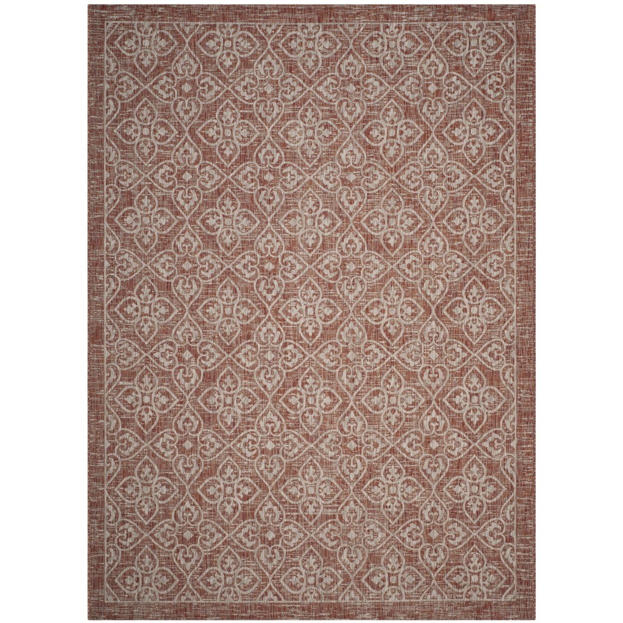 Round Rust and Light Grey Flat Woven Synthetic Area Rug, 8' x 11'