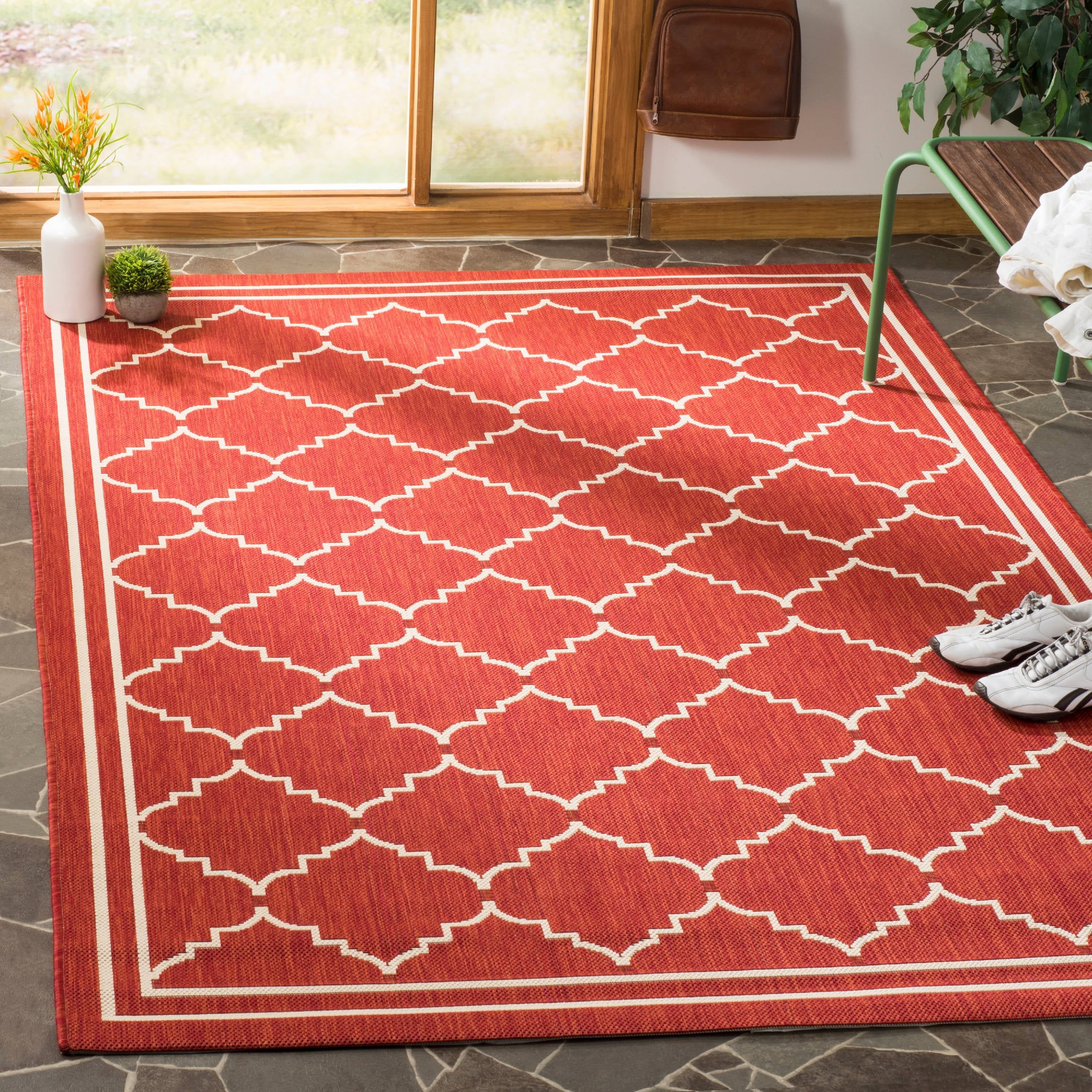 Courtyard 9' x 12' Red and Beige Synthetic Indoor/Outdoor Rug