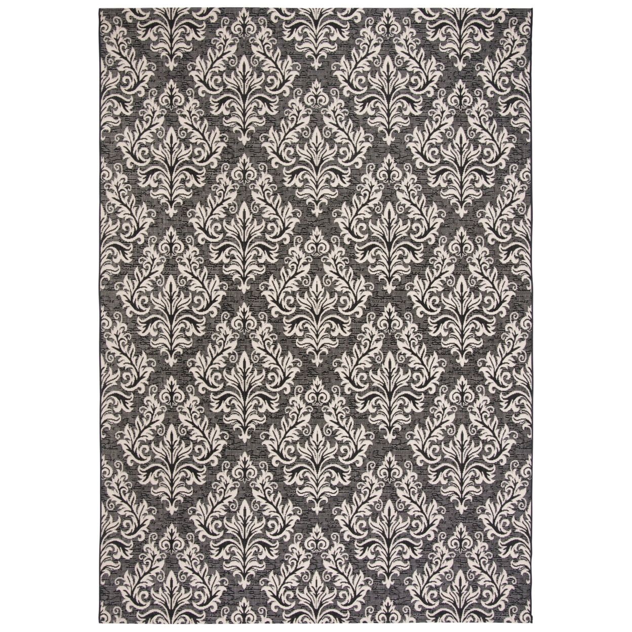 SAFAVIEH Courtyard Anna Damask Indoor/Outdoor Area Rug, 8' x 11', Black/Cream