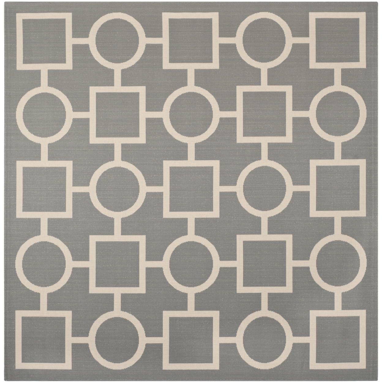 Modern Anthracite & Beige 8' Geometric Square Outdoor Rug