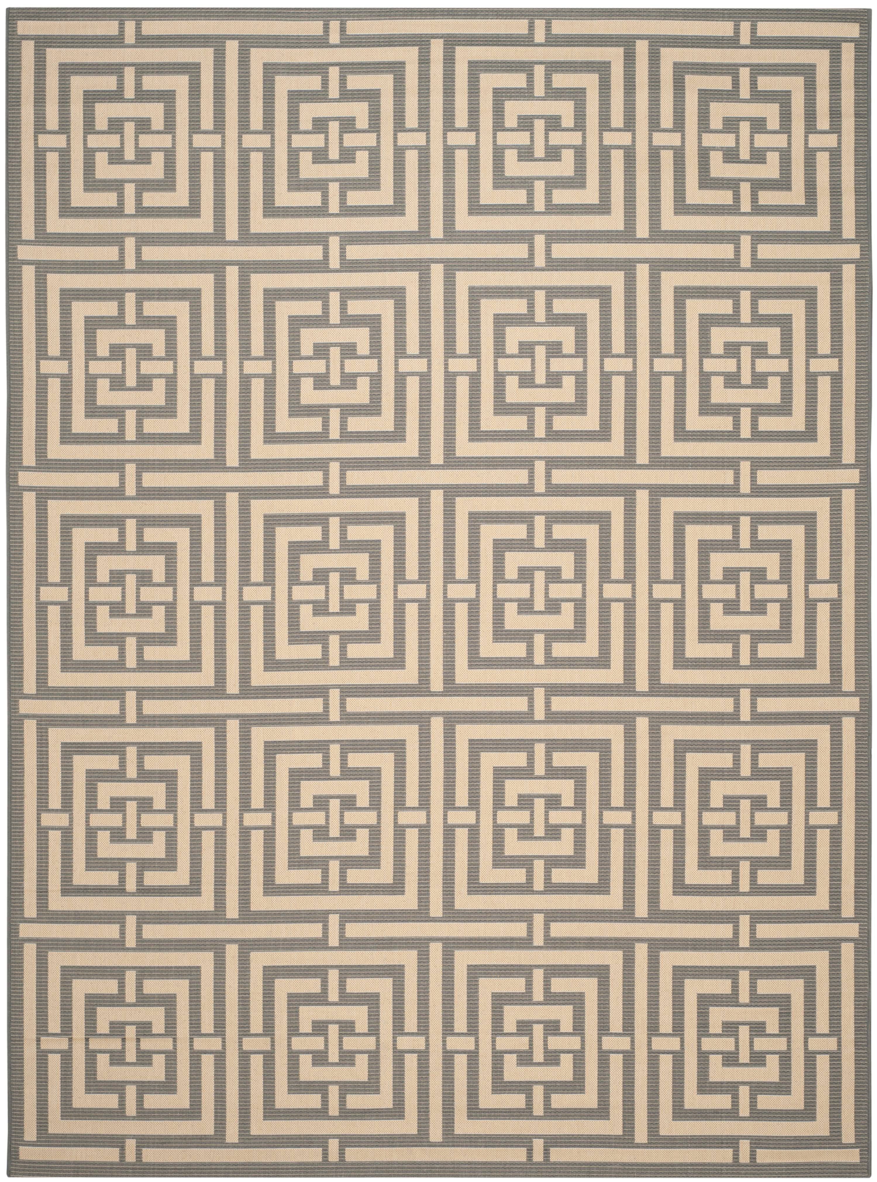 Gray and Cream Geometric Outdoor Area Rug, 8' x 11'