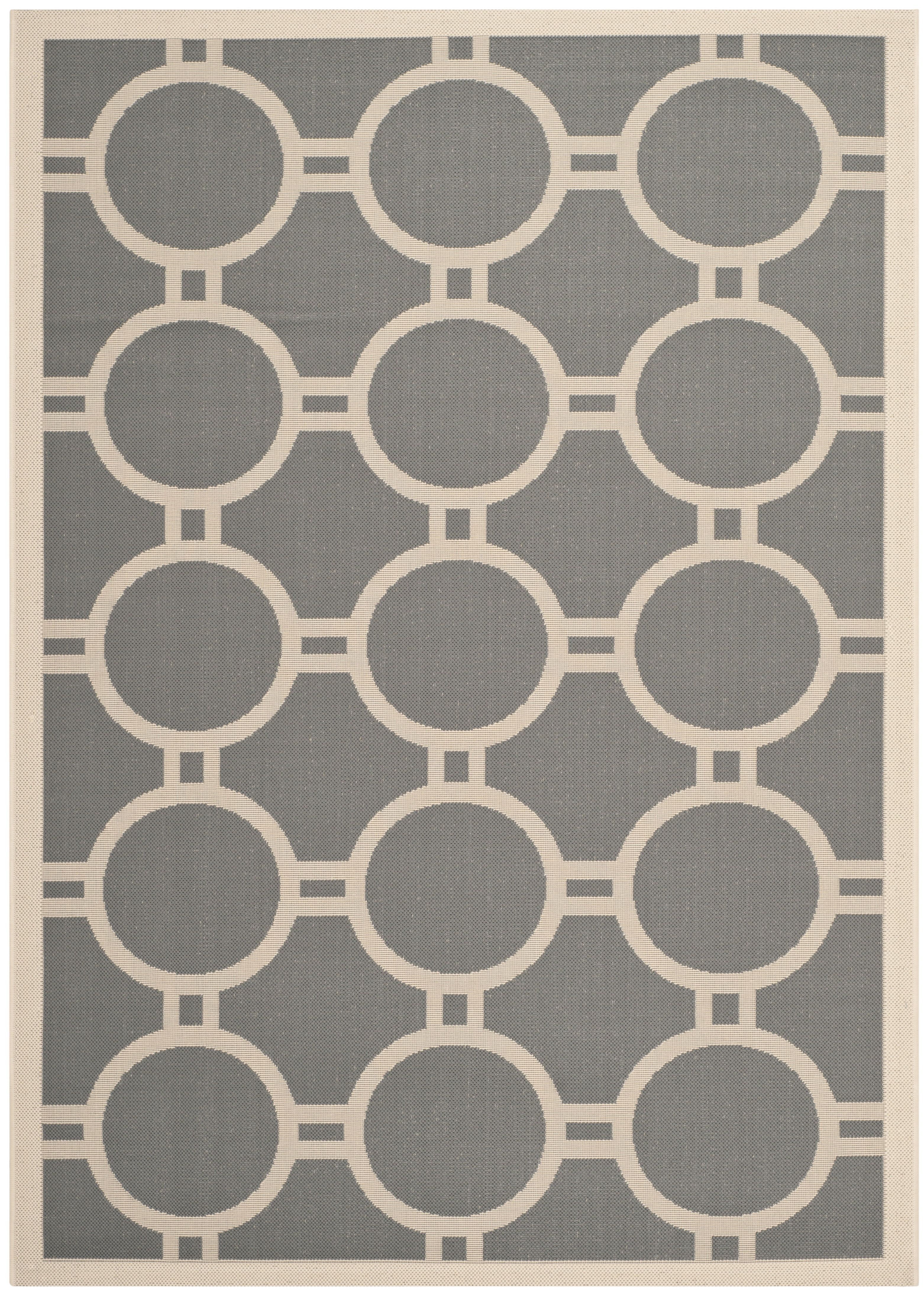 Anthracite & Beige 59" Square Synthetic Indoor/Outdoor Rug