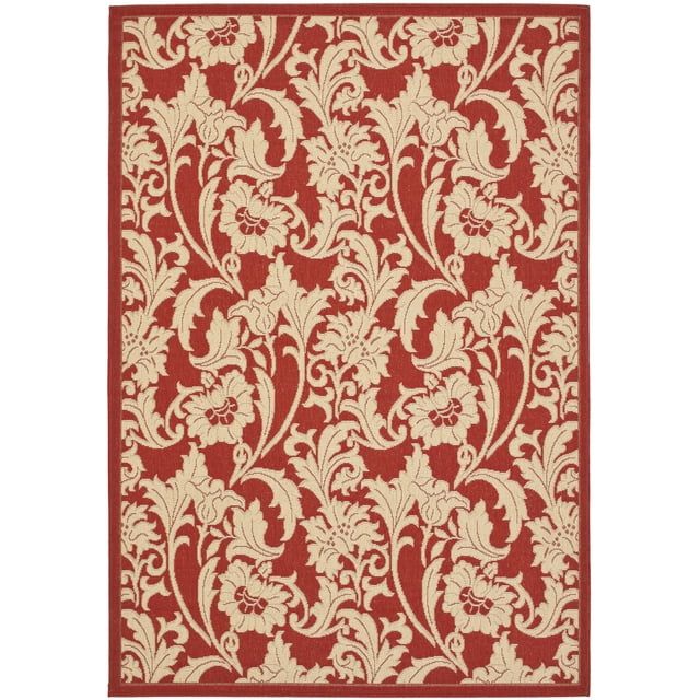 Off-White Floral Synthetic Stain-Resistant Rectangular Area Rug