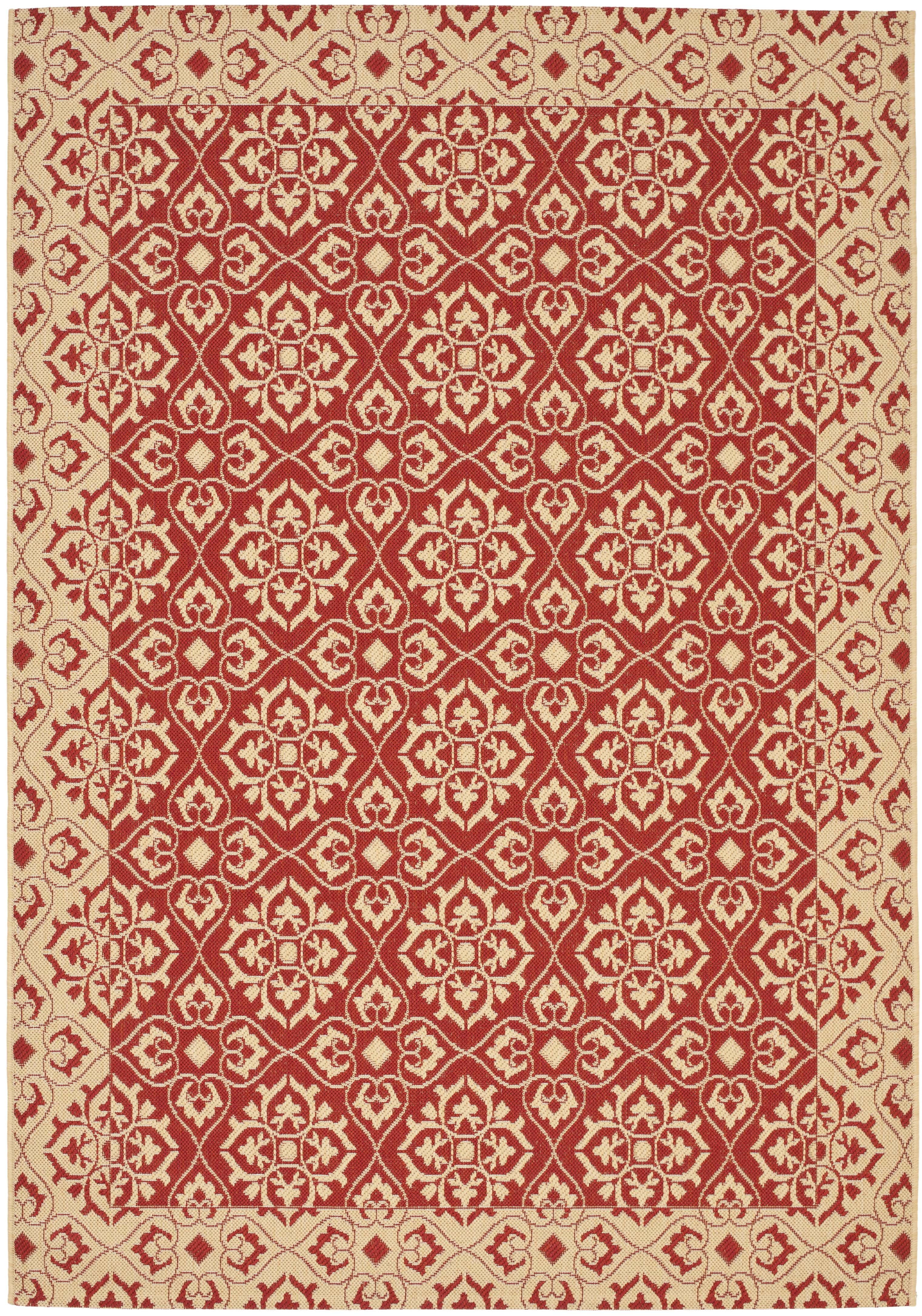 Red and Creme Reversible Synthetic Area Rug, 4'0" x 5'7"