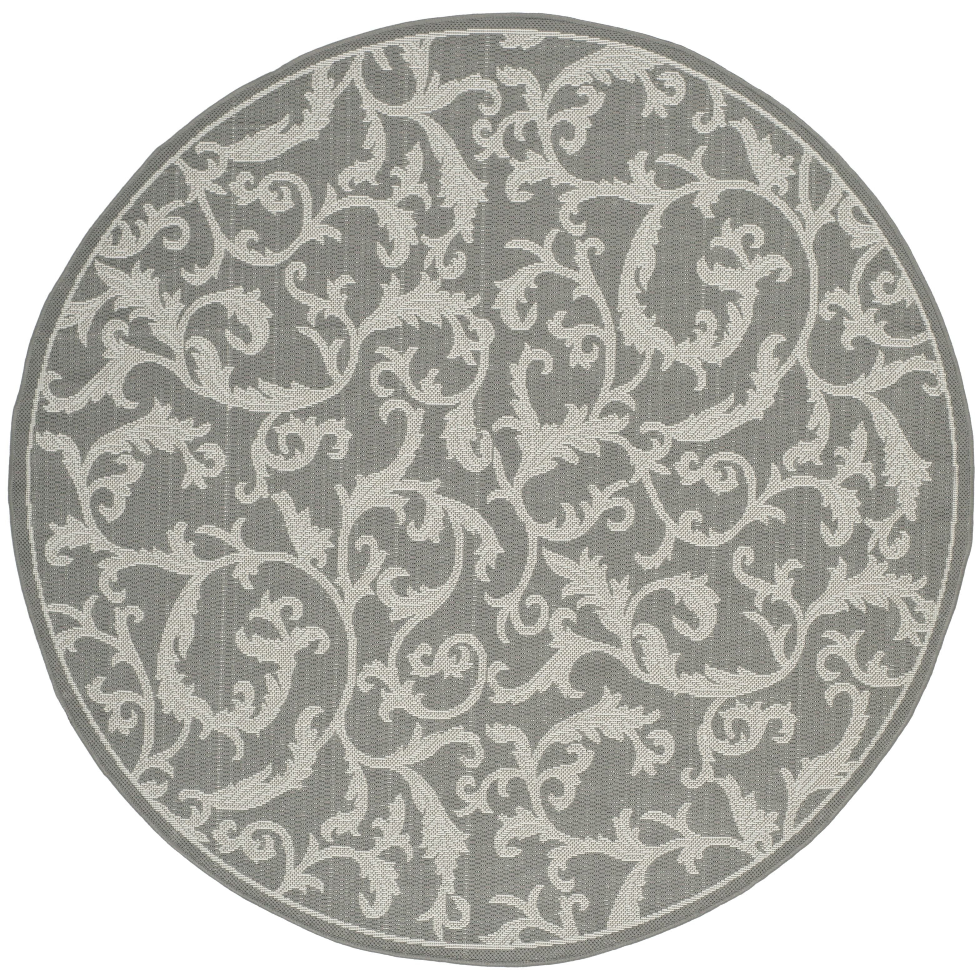 Anthracite Light Grey 64" Round Stain-Resistant Synthetic Rug