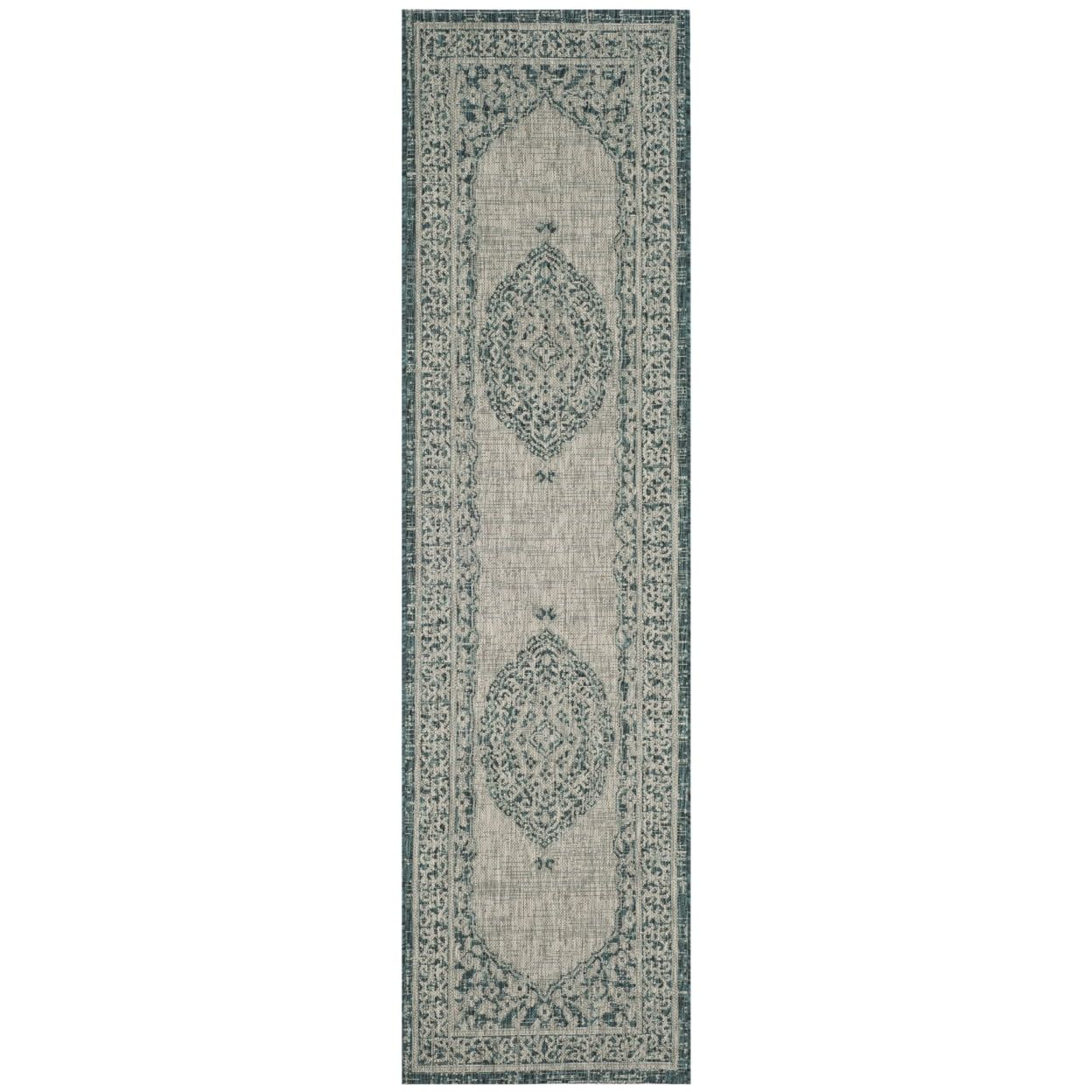 Light Grey/Teal Flat-Woven Synthetic 2'3" x 8' Reversible Runner Rug