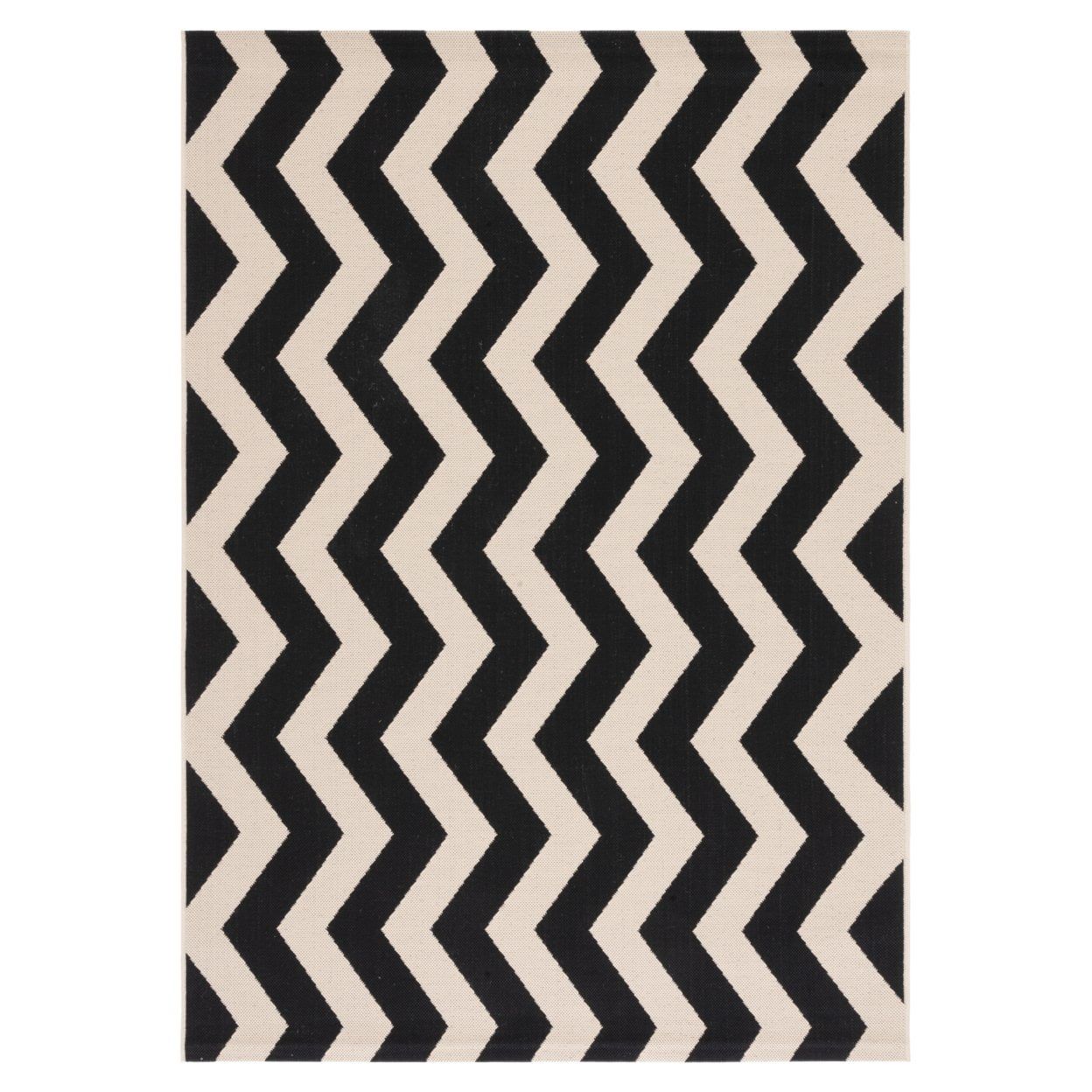 Rectangular 5' x 7' Black and Beige Synthetic Area Rug