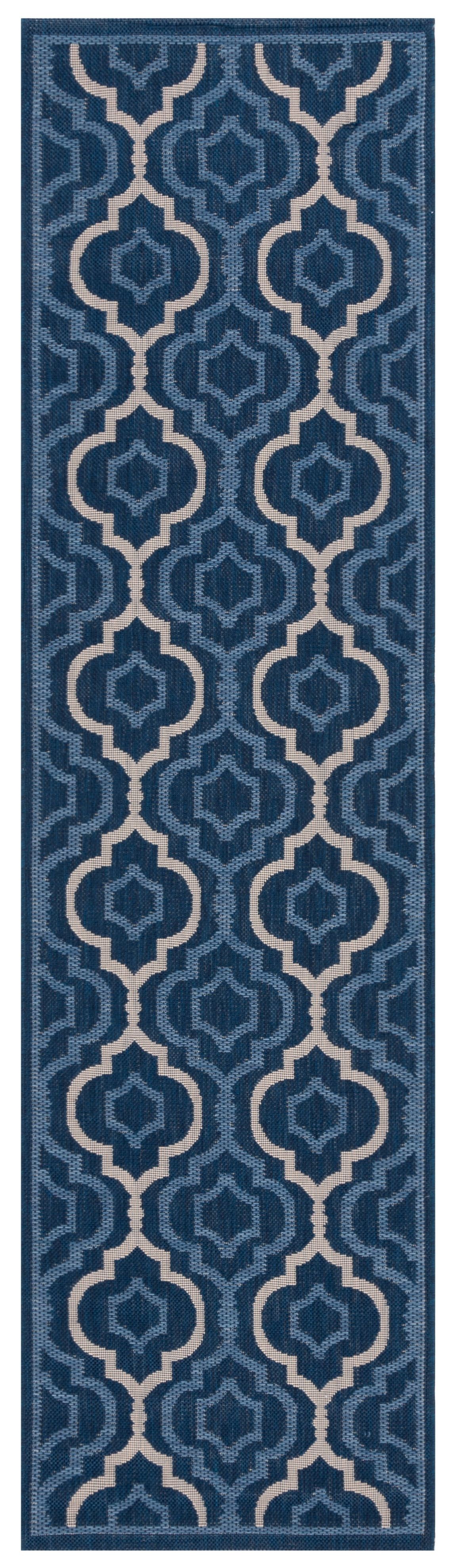 SAFAVIEH Courtyard Bayon Geometric Indoor/Outdoor Runner Rug, Navy/Beige, 2'3" x 8'