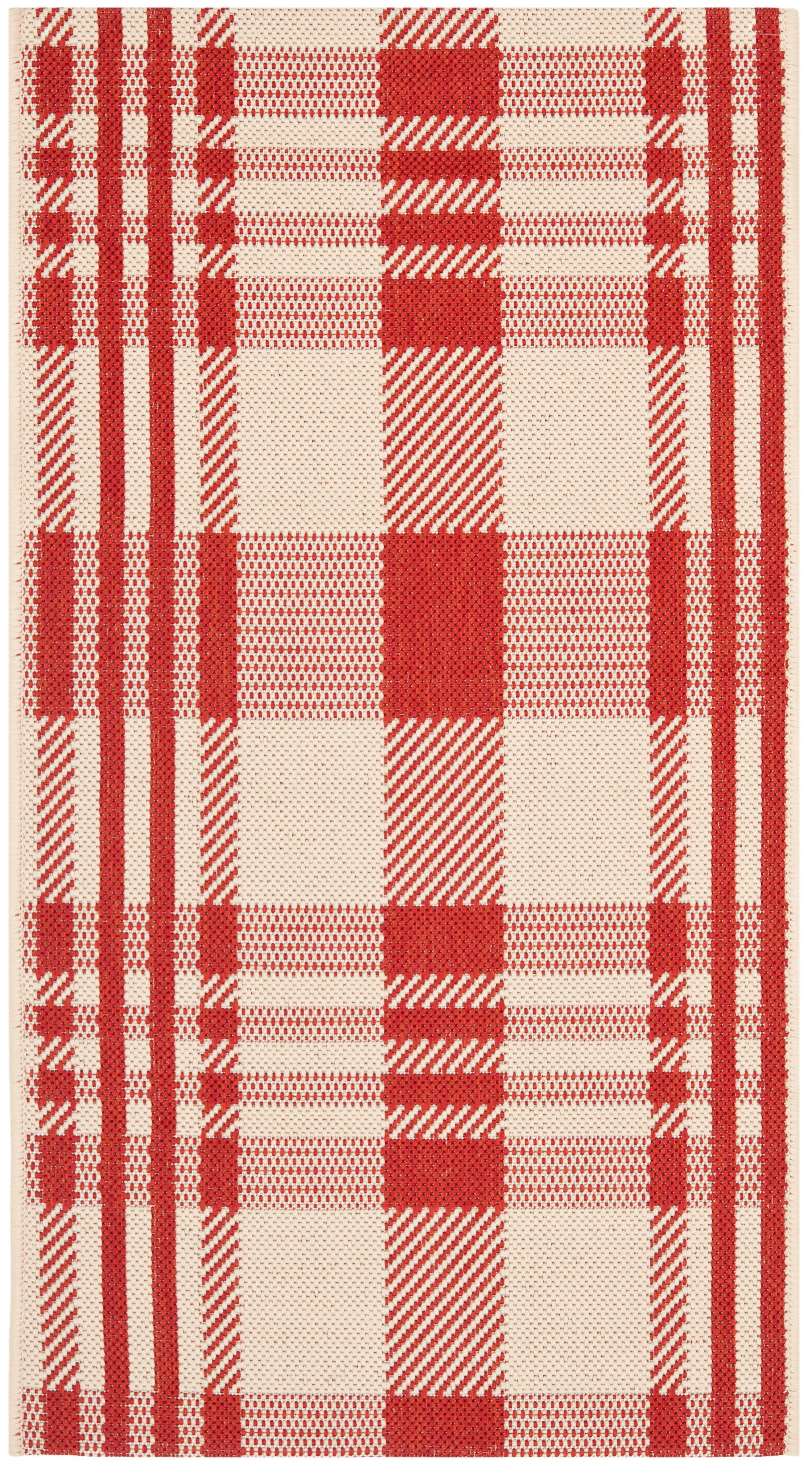 Red and Bone Rectangular Synthetic Easy Care Rug, 2' x 3'7"