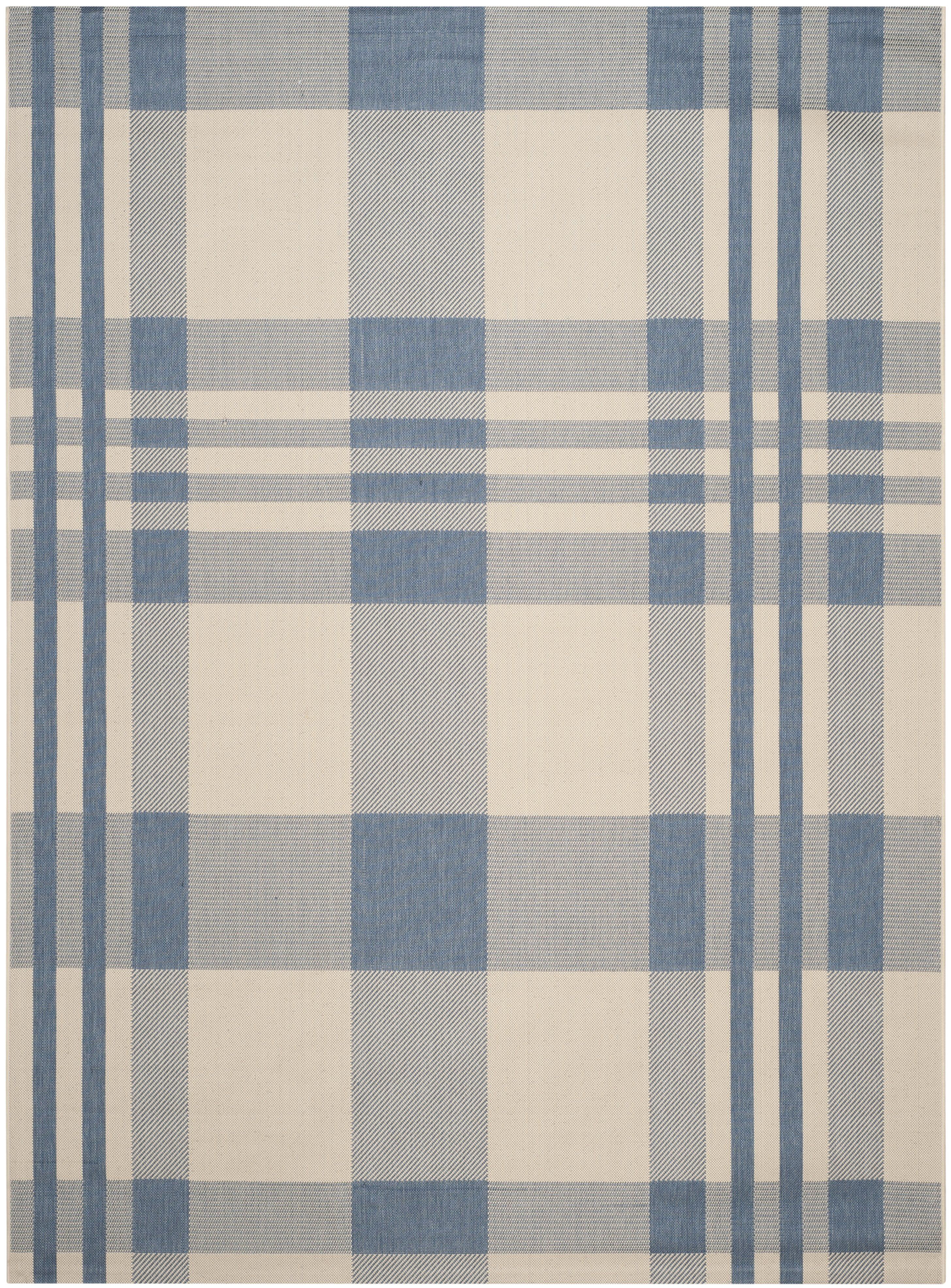 Beige and Blue 9' x 12' Reversible Synthetic Flat Woven Rug