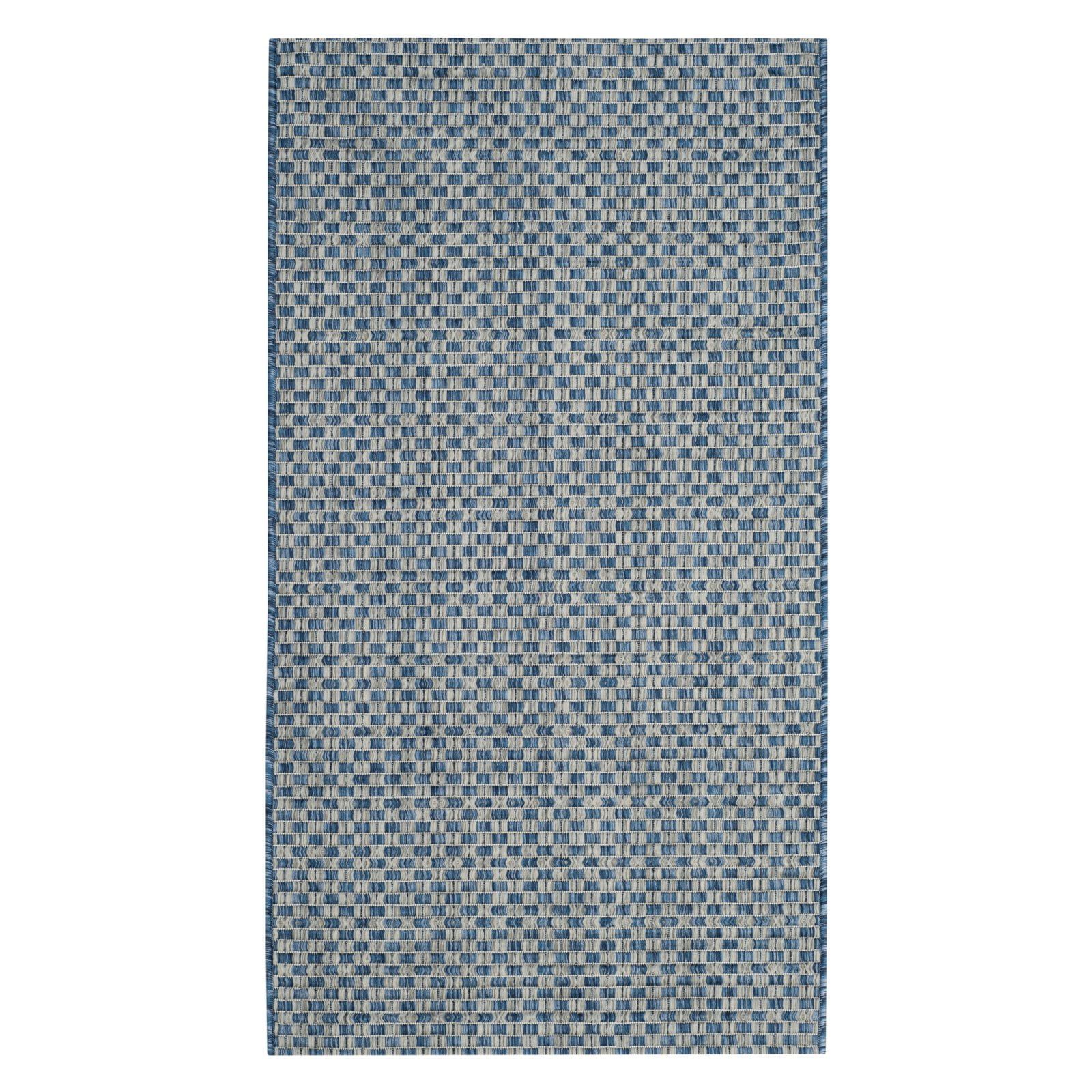 Reversible Easy-Care Blue and Light Grey Synthetic Area Rug, 2'7" x 5'