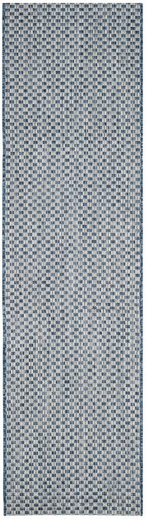 Blue & Light Grey Synthetic 27"x14" Flat Woven Non-Slip Runner Rug