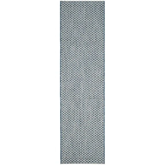 Blue & Light Grey Synthetic 27"x14" Flat Woven Non-Slip Runner Rug