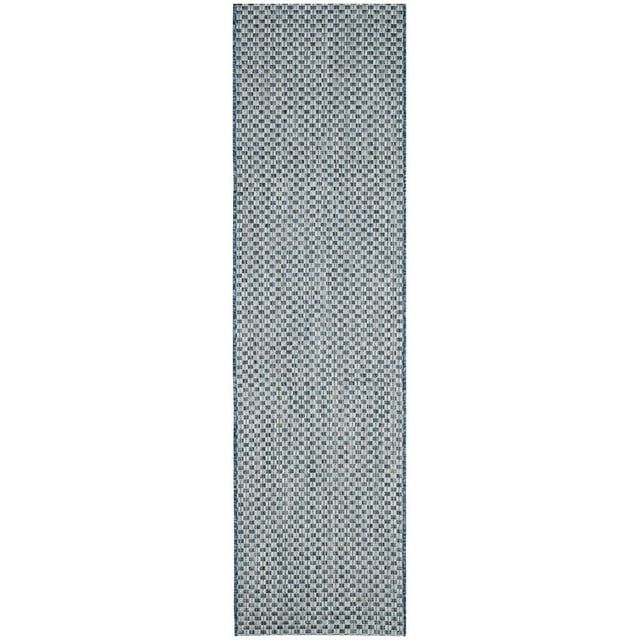 Blue & Light Grey Synthetic 27"x14" Flat Woven Non-Slip Runner Rug