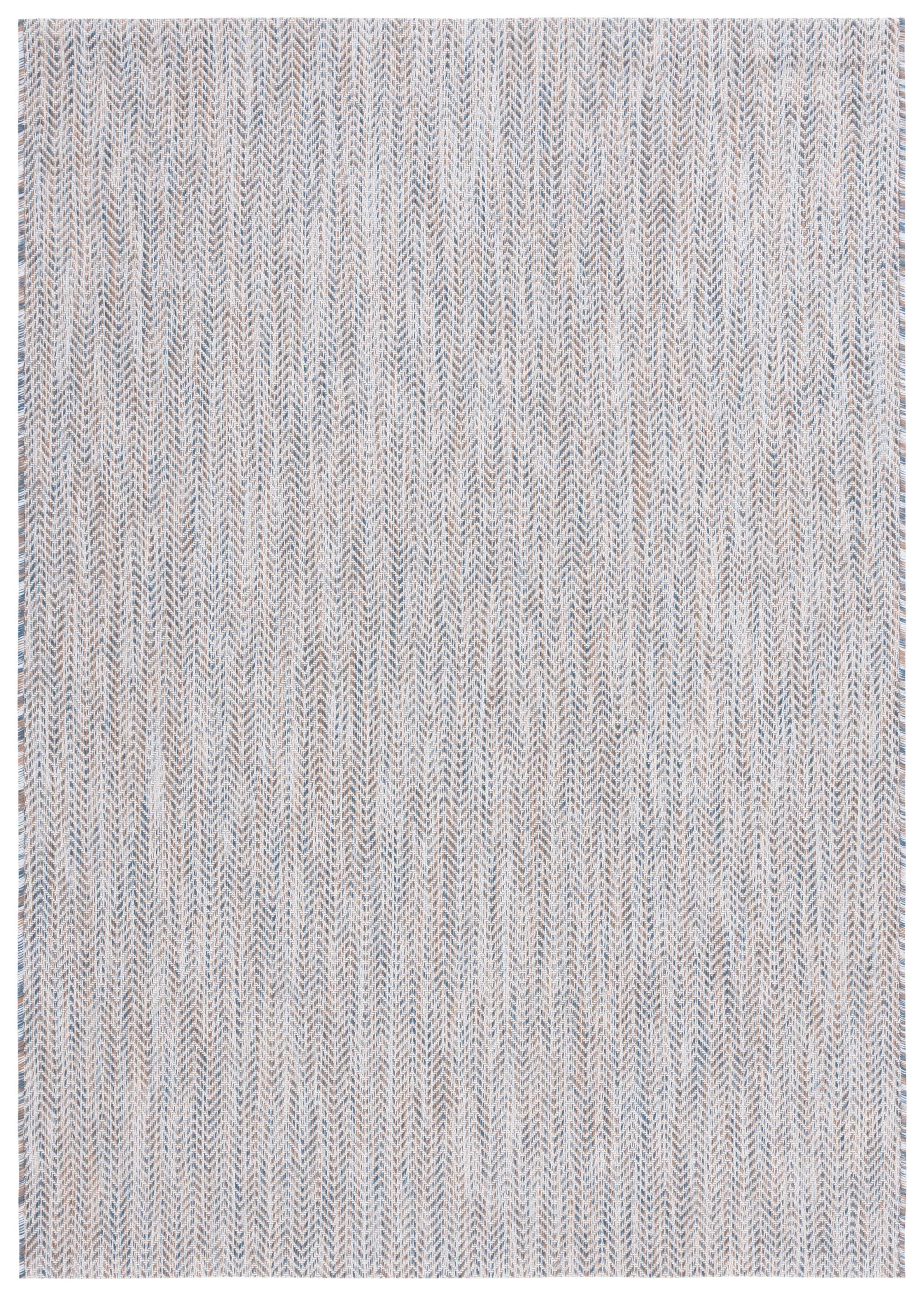 Ivory Blue and Beige Chevron Indoor Outdoor Area Rug