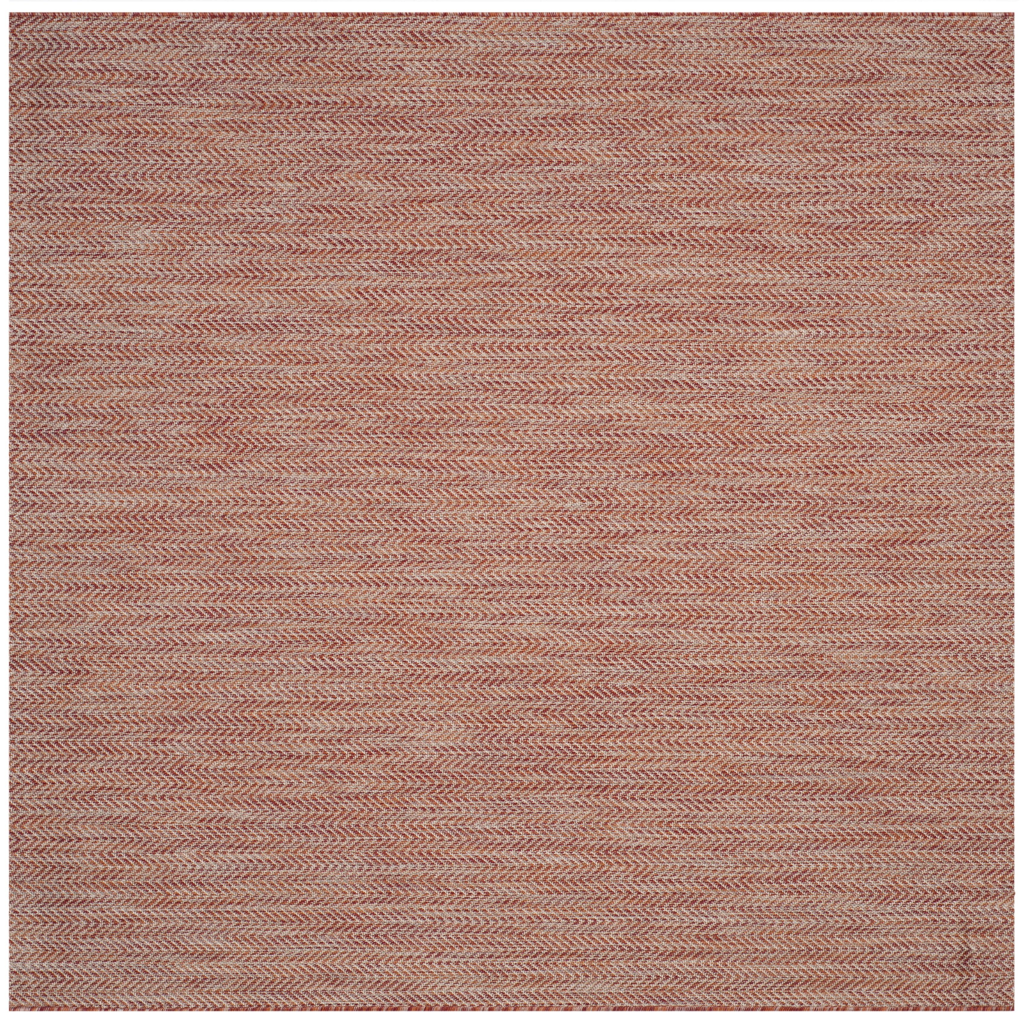 Red and Beige Square Chevron Indoor/Outdoor Synthetic Rug, 4' x 4'