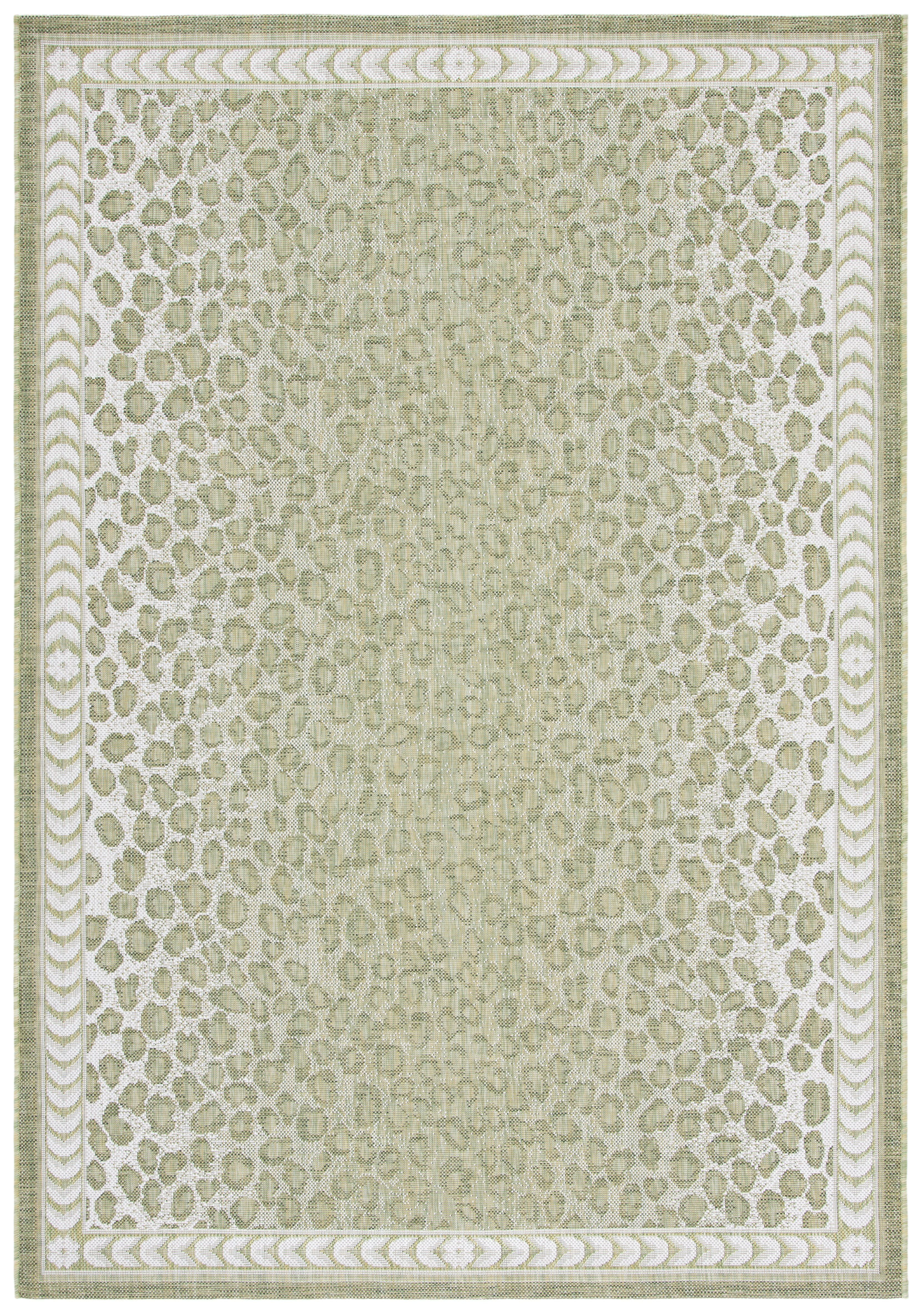 Light Green and Ivory Synthetic Rectangular 8' x 10' Animal Print Area Rug