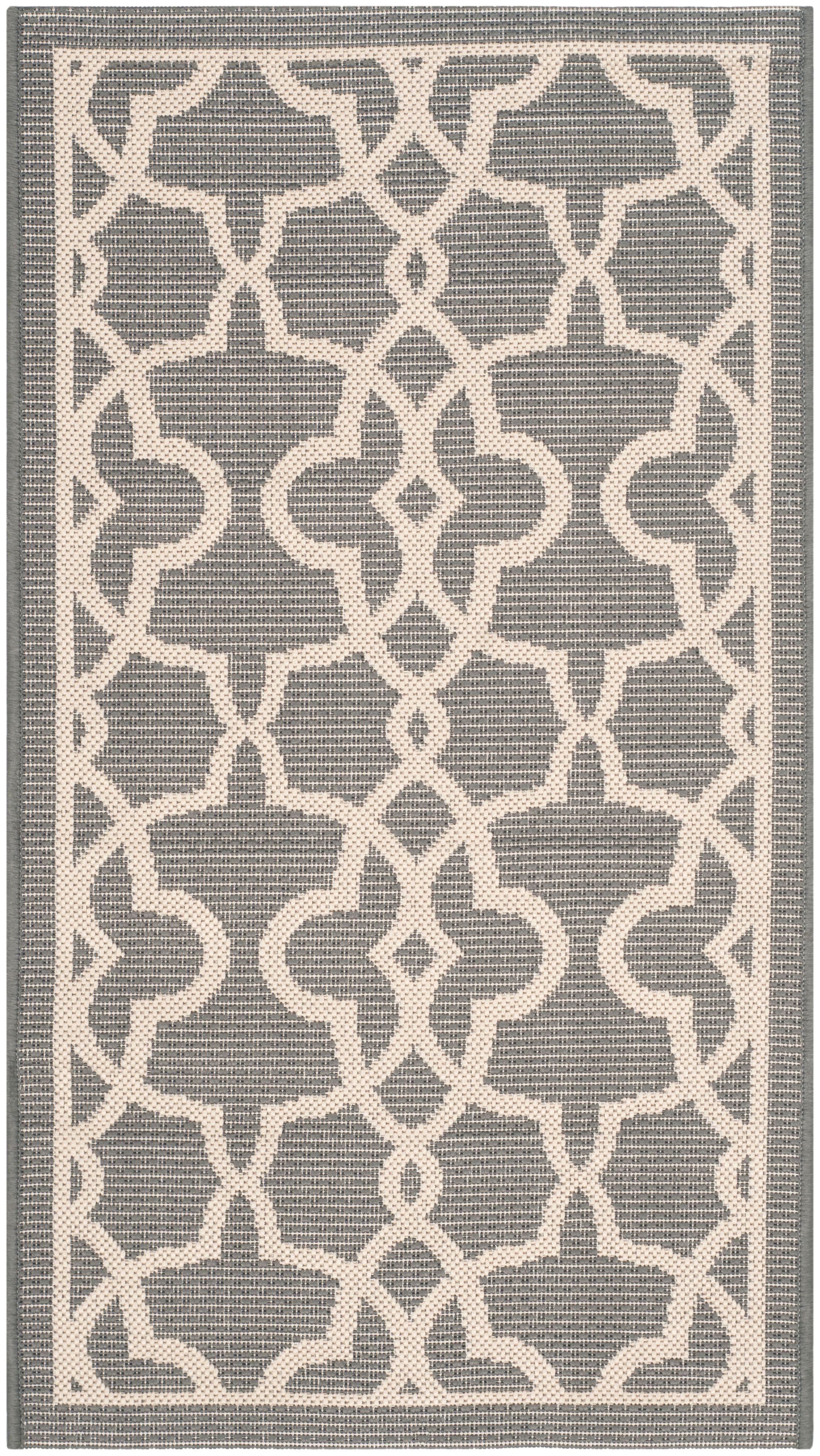 Reversible Grey-Beige Synthetic 2'7" x 5' Indoor/Outdoor Rug