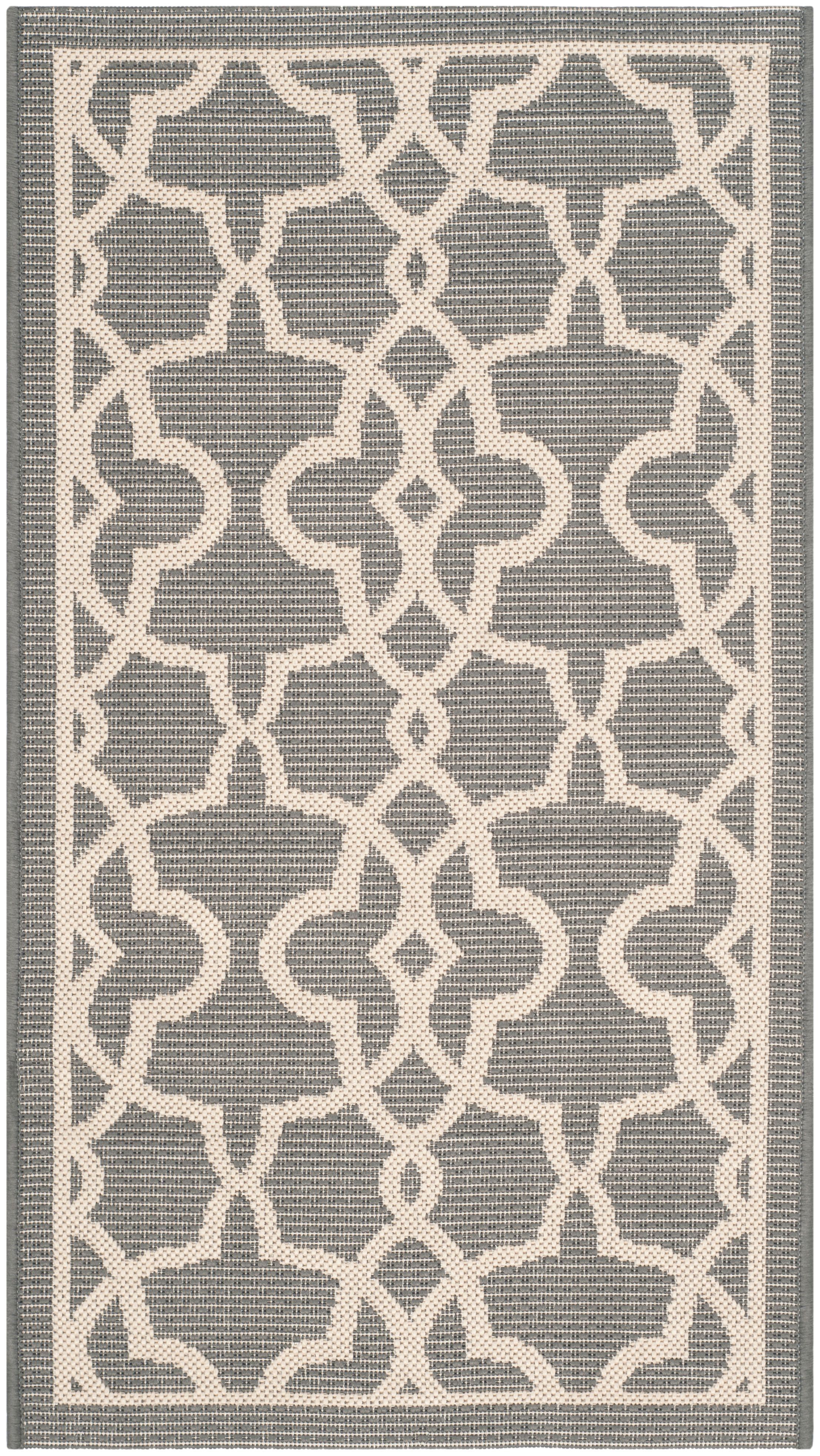 Reversible Grey-Beige Synthetic 2'7" x 5' Indoor/Outdoor Rug