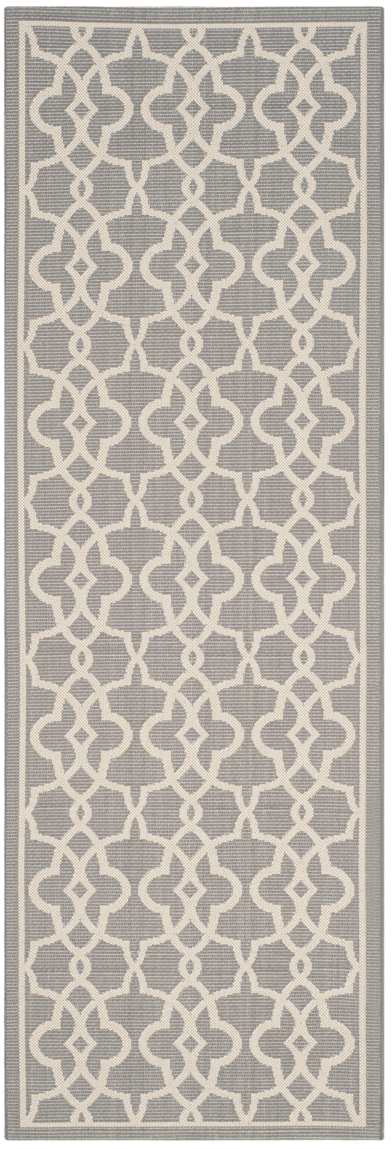 Gray and Beige Geometric Synthetic Outdoor Runner Rug