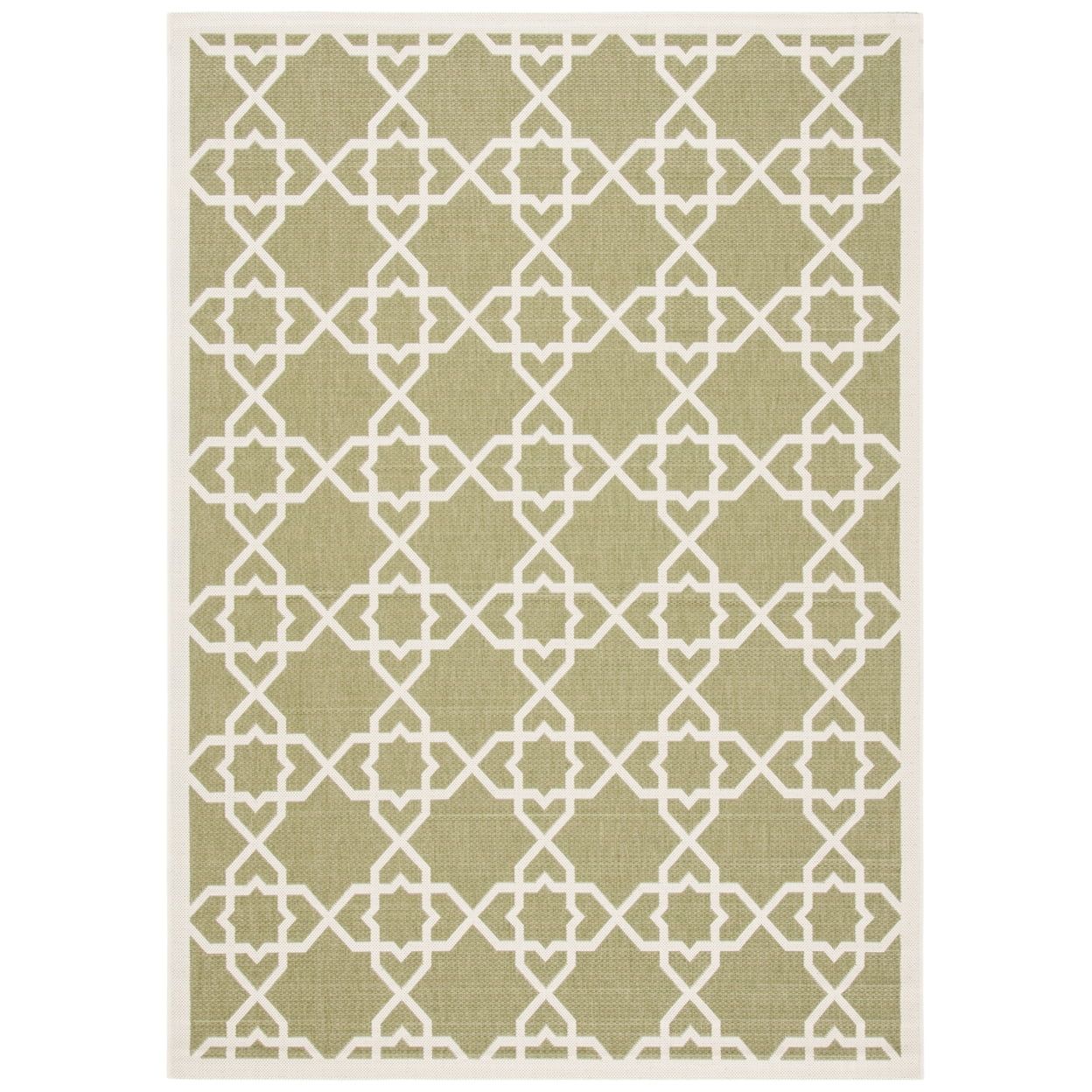 Geometric Green and Beige Synthetic Outdoor Area Rug 5'3" x 7'7"