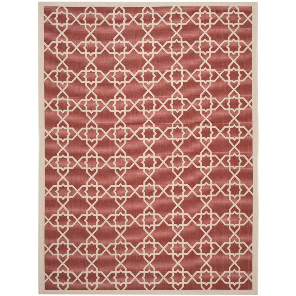 Red and Beige Rectangular Synthetic Trellis Area Rug 8' x 11'