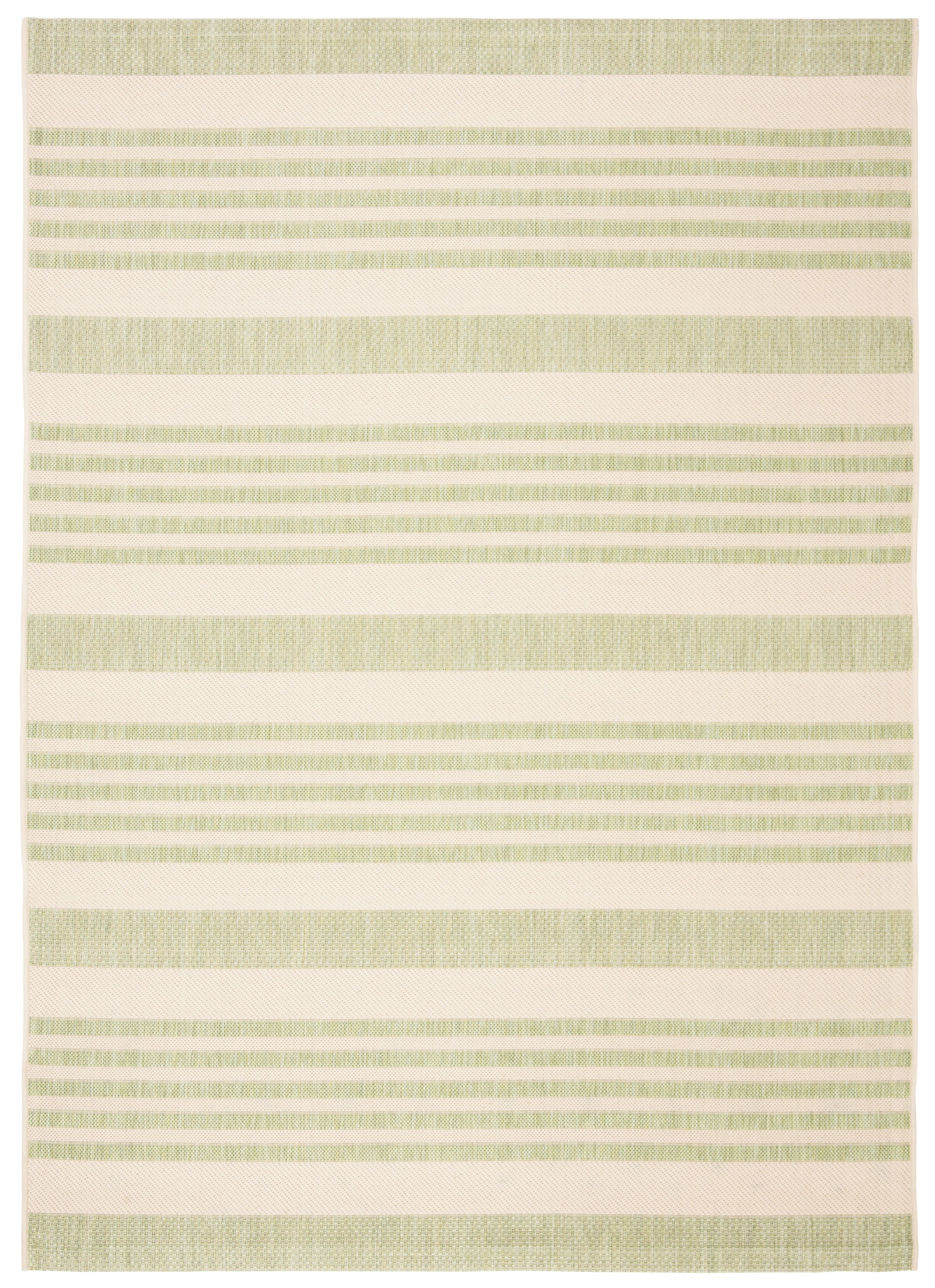 Beige and Sweet Pea Striped Synthetic Outdoor Rug