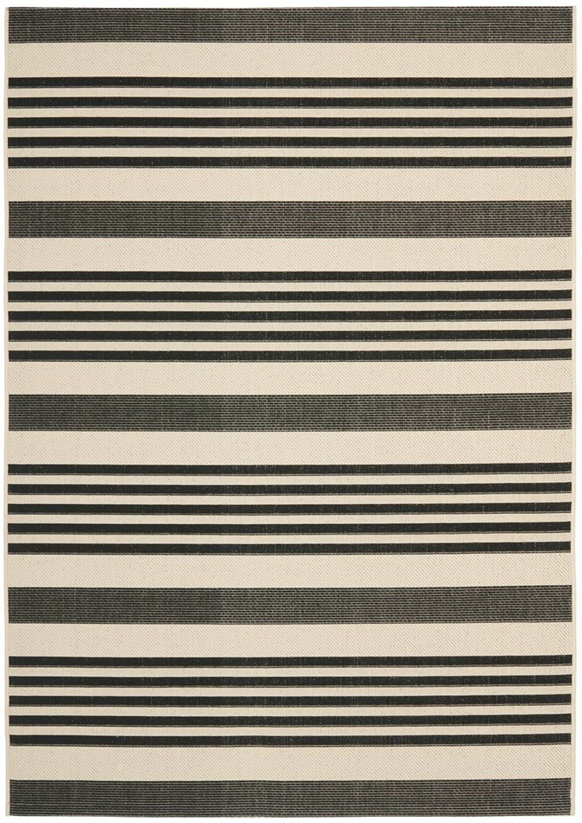 Caroline 5' x 7' Black and Beige Stripe Synthetic Area Rug