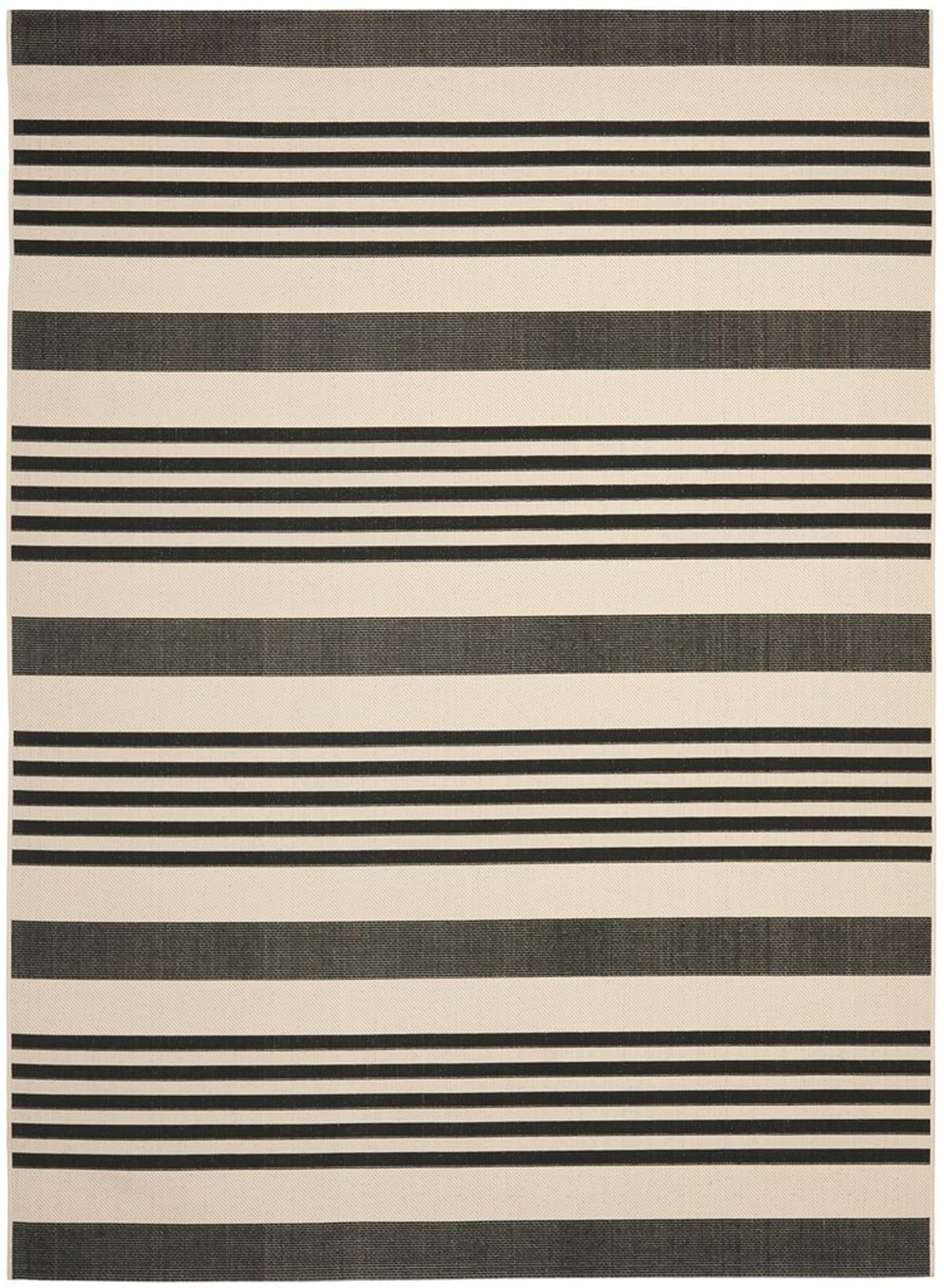 Black and Bone Striped Synthetic Indoor/Outdoor Area Rug, 9' x 12'