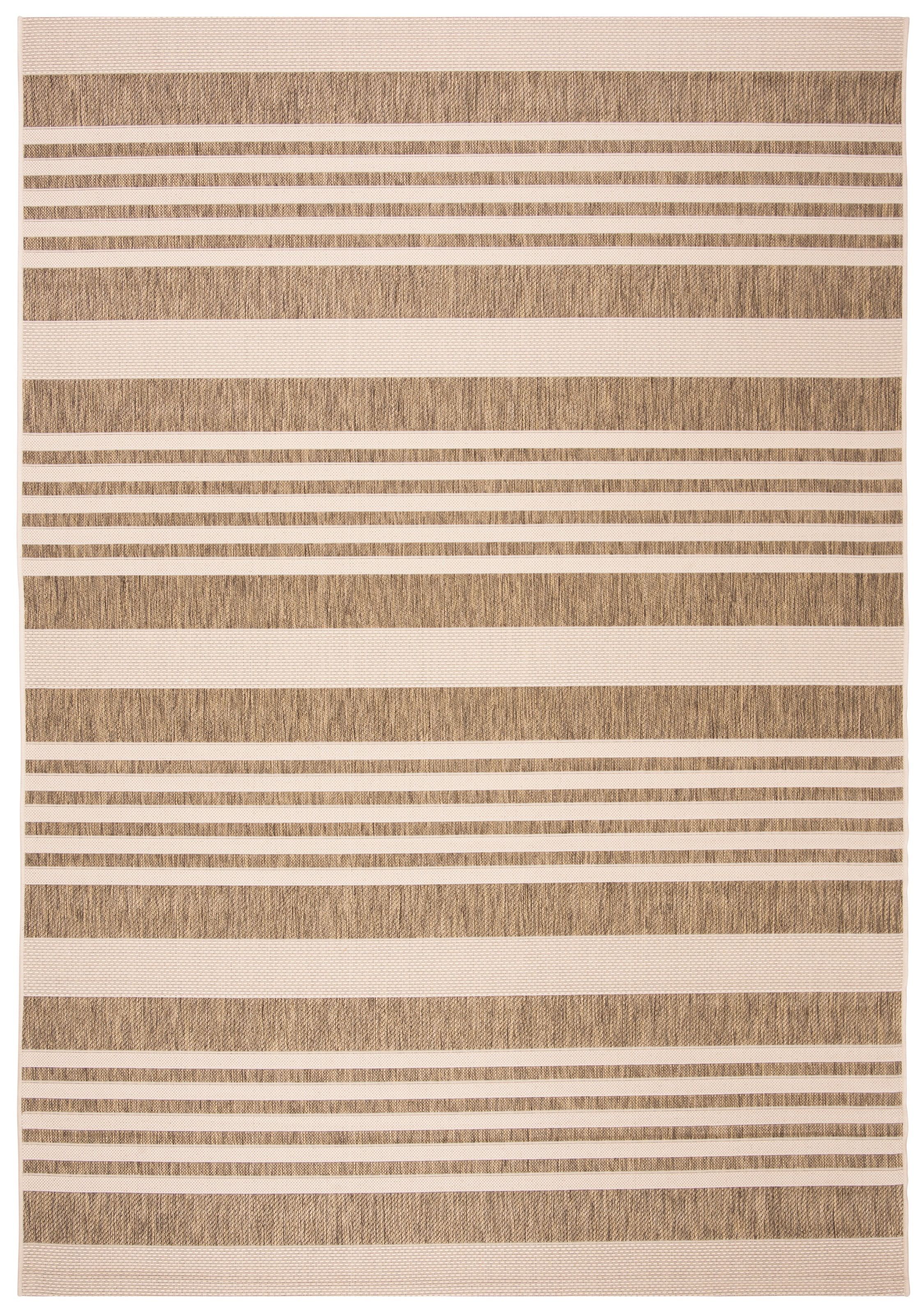 Gray and Taupe Striped Synthetic 9' x 12' Area Rug