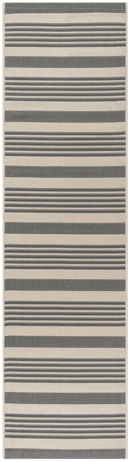 Modern Gray Stripe Synthetic Indoor/Outdoor Runner Rug, 2'3" x 14'